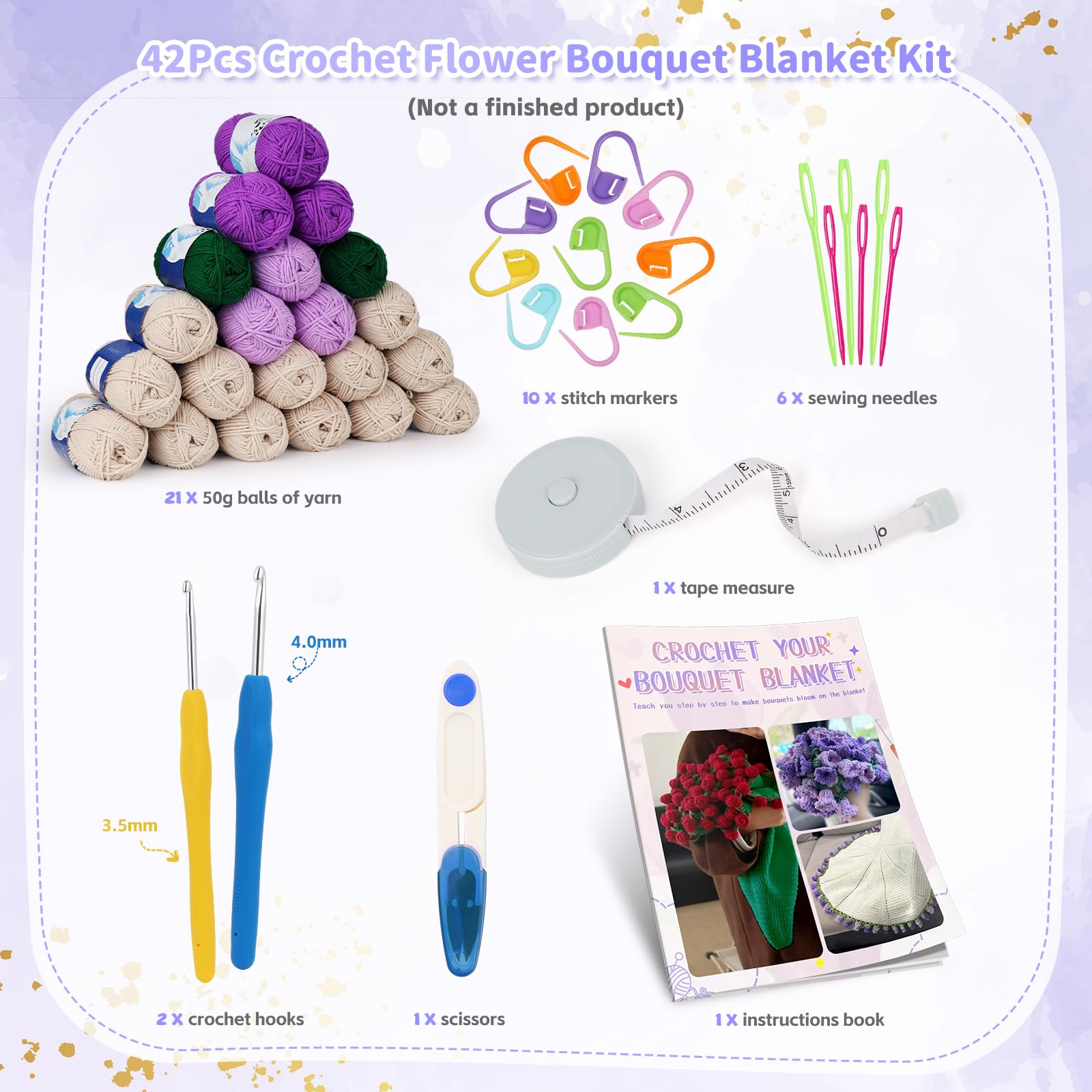 Aeelike Decke Häkelset für Anfänger, Häkelset Blumenstrauß Decke, Weich Handgefertigtes Faltbares Häkelstrauß, Häkeln Set Babydecke Geeignet für Geburtstag, Heimdekoration, Maiglöckchen