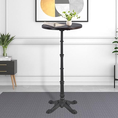 Miniatura 4 de Topower Mesa retro industrial del pub 19.7" redondo negro nogal color madera superior 43.3" altura negro hierro fundido bar mesa