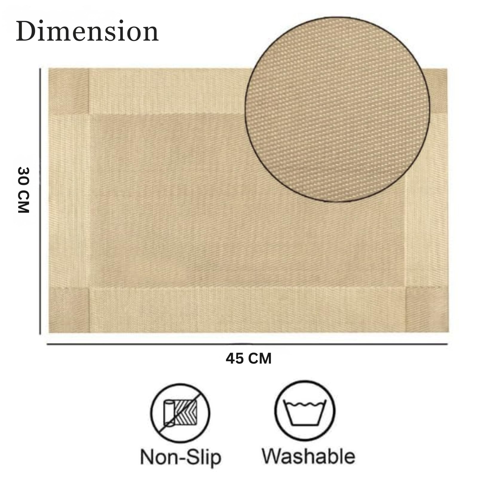 Solitude Placemats Set of 6 Dining Table Place Mats | Placemats Table Mat PVC Material | Non-Slip Heat Resistant | Dining Tablemates Washable Anti-Skid | Size 45 x 30 CM (Gold) — Amazon image 2