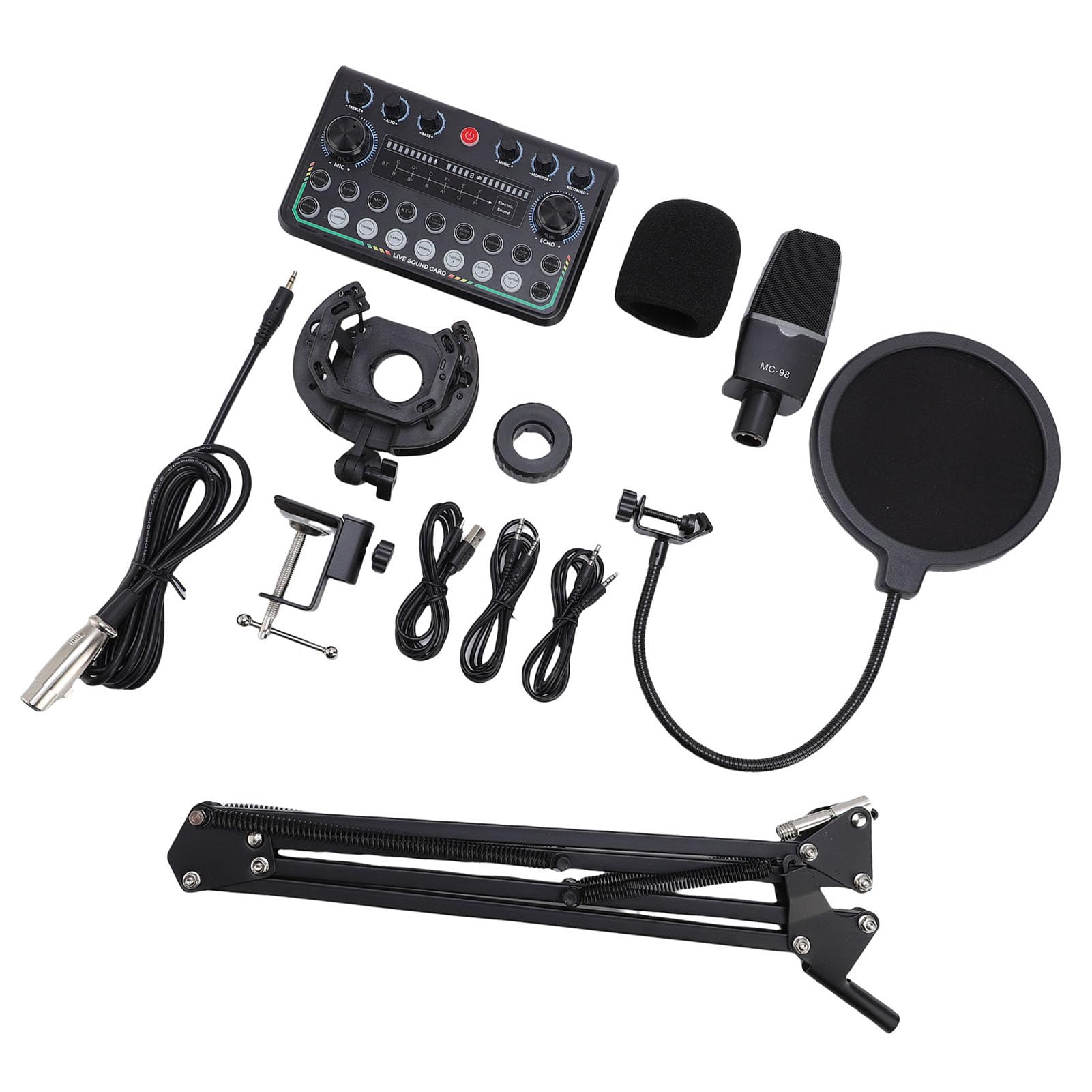Topiky Podcast Microfon Bundle Set, Podcast Equipment Bündelkondensatormikrofon mit Live Soundkarten Kit, Aufnahmestudios Paket mit Podcast Mikrofon und Sprachwechsler für PC