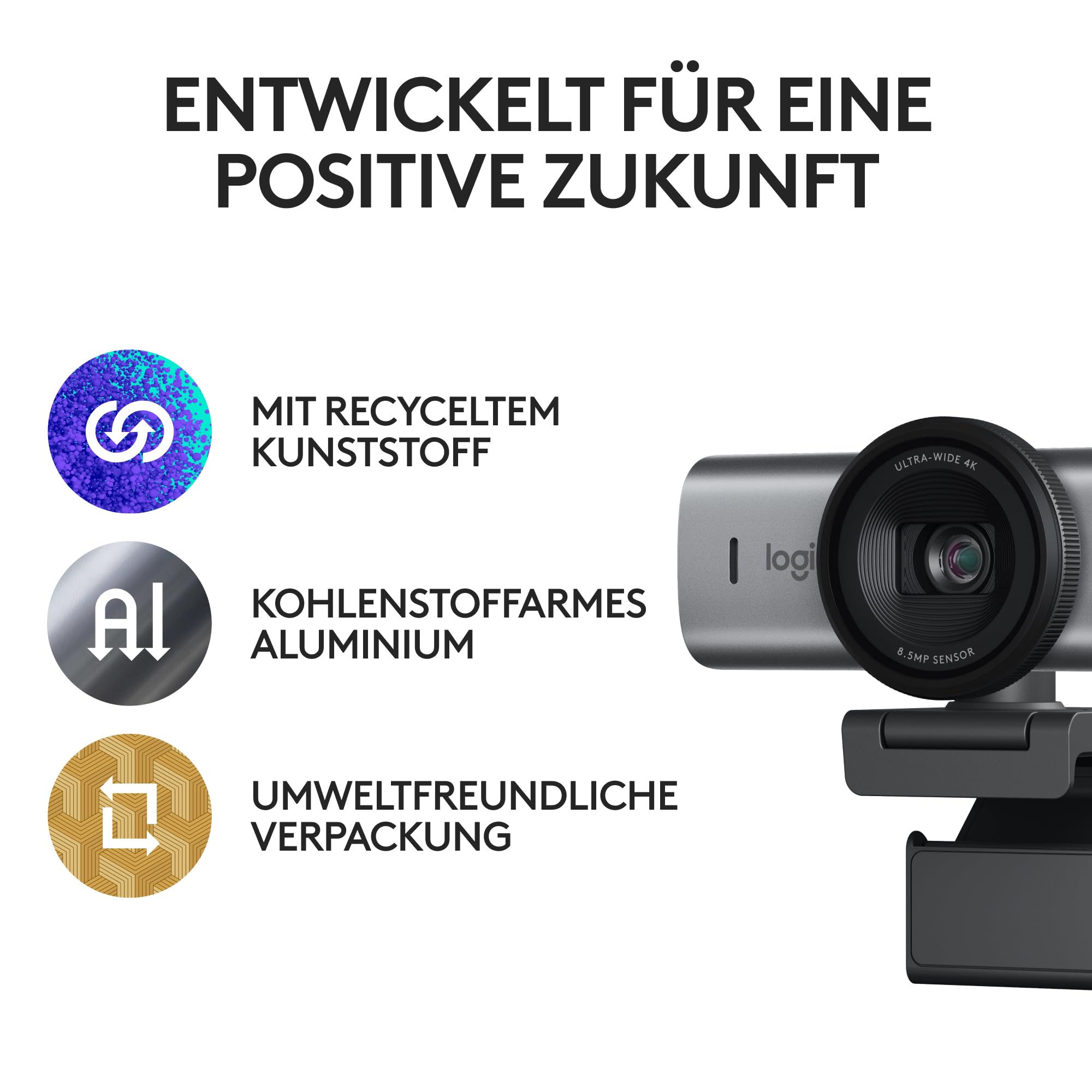 Logitech MX Brio Ultra HD 4K Collaboration and Streaming Webcam, 1080p at 60 FPS, Dual Noise Reducing Mics, Show Mode, USB-C, Webcam Cover, Works with Microsoft Teams, Zoom, Google Meet, Graphit