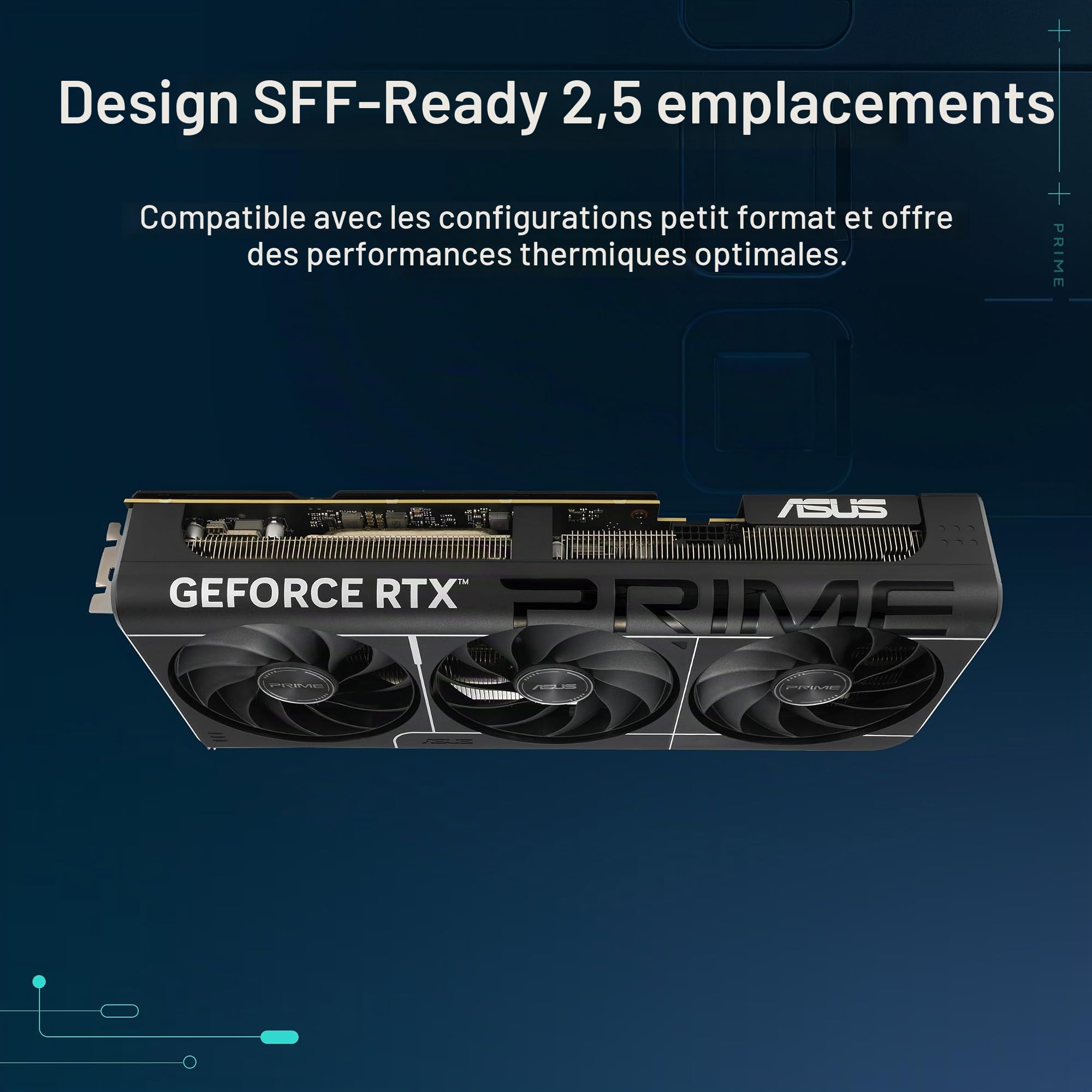 ASUS La carte graphique Prime GeForce RTX 5080 OC Edition 16 Go GDDR7 prête pour SFF (PCIe 5.0, 16 Go GDDR7, HDMI/DP 2.1, 2.5 fentes, ventilateurs de technologie axiale, caméra de vapeur, double BIOS)