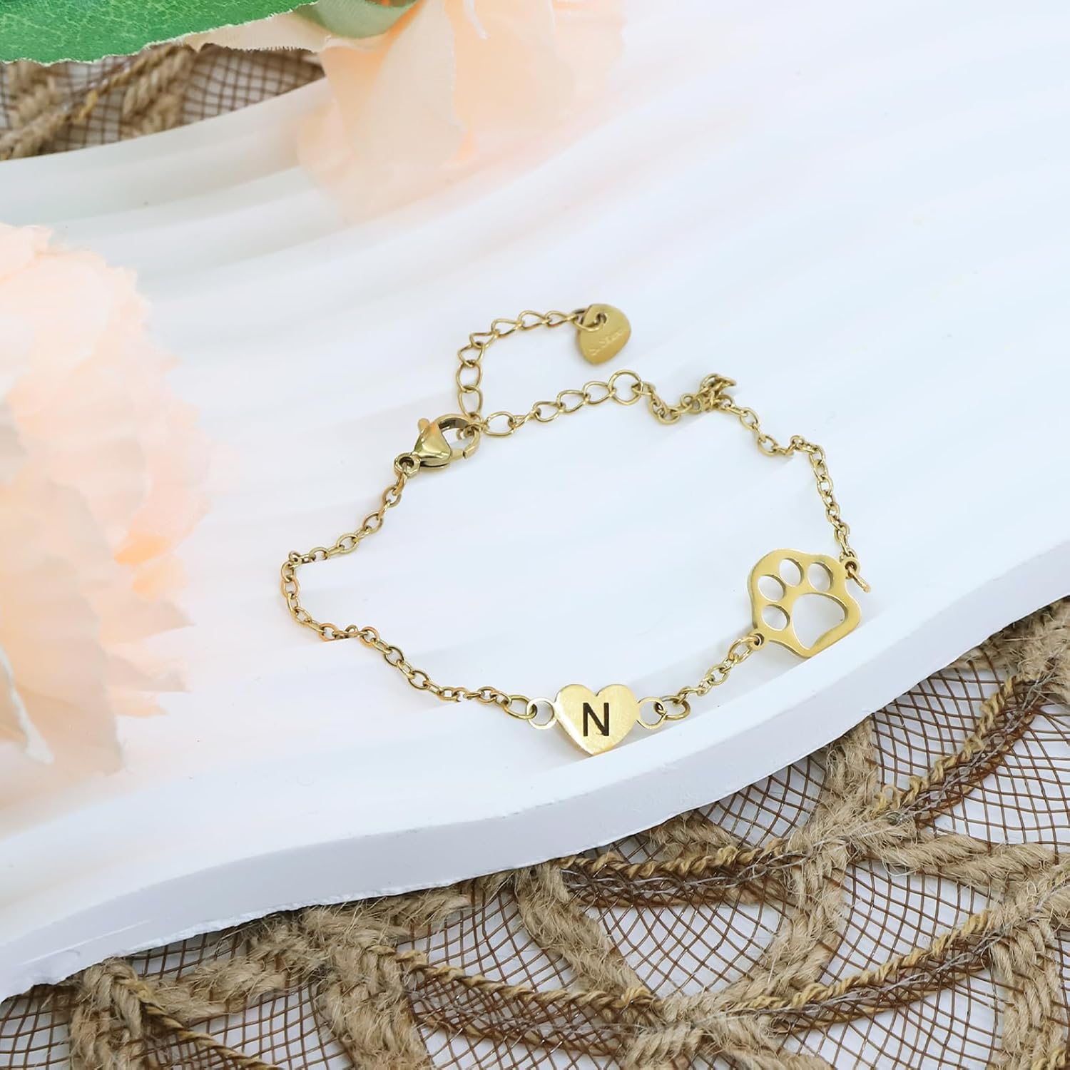 Initial Bracelet for Women with Heart Adjustable Pet Paw Gold Bracelets for Women, Dainty 14K Gold Christmas Gifts for Dog Lover, Non Tarnish Memorial Gift for Pet Lover Birthday Jewelry - Image 4