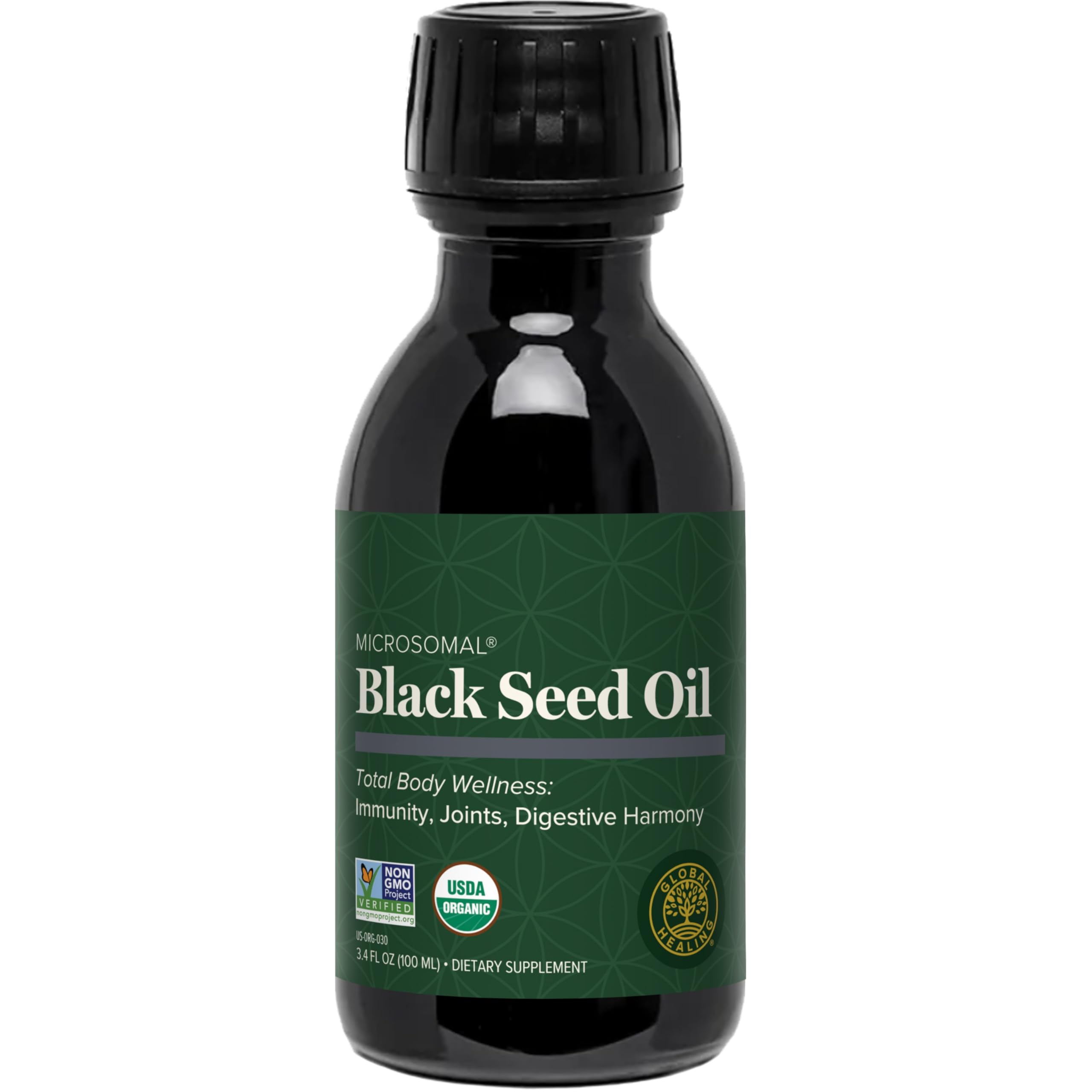 Global Healing Black Seed Oil Organic Cold Pressed - Unrefined Black Cumin Seed - 100% Pure Nigella Sativa Oil - Premium Liquid in Glass Bottle for