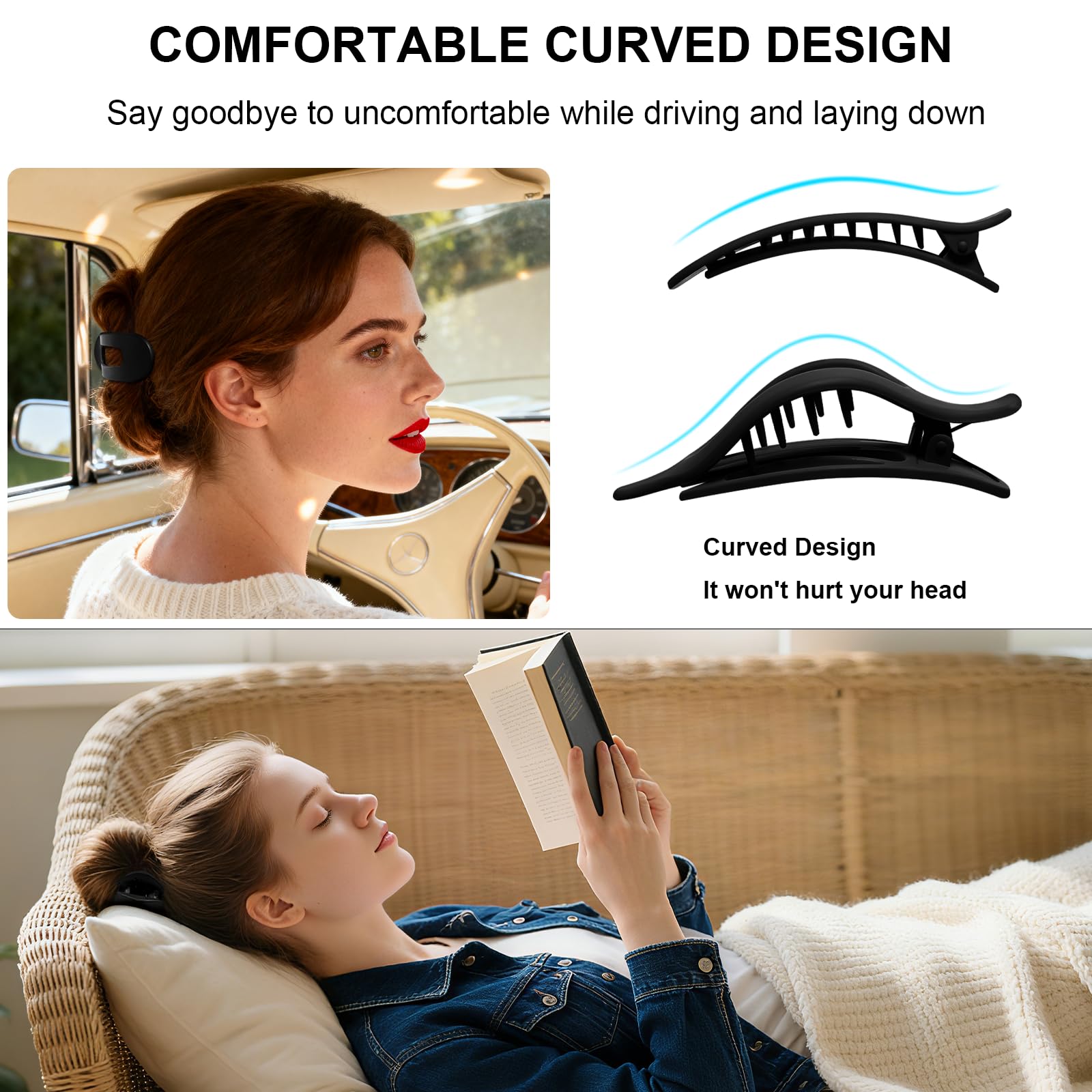 Flat Hair Clips 8 PCS Curved Design Hair Claw Clips for Thick Thin Hair Strong Hold No Slip Matte Hair Clips for Women and Girls Lying Driving - Image 3
