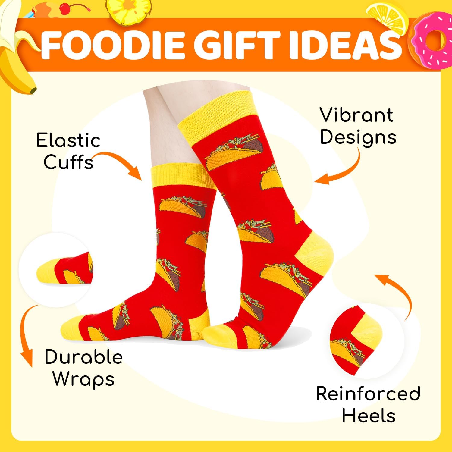 HAPPYPOP Funny Pickle and Taco Gifts - Food Socks for Food Lovers, Pickle Taco Socks for Men - Image 4