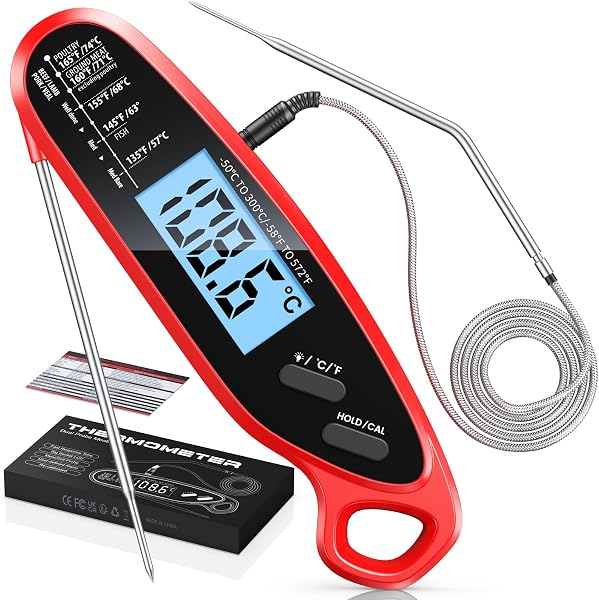 Babacom Thermometre Cuisine avec Double Sondes Pliables, 3s Lecture Instantané Thermomètre Digital, Rétroéclairage LCD & Calibration, Thermometre Cuisson pour Four, Cuisinière, BBQ, Fumoir & Brassage - 1