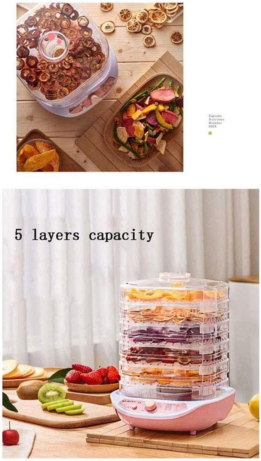 Food Dehydrator Machine Dryer for Fruit Meat Beef Jerky Vegetables 5 BPA-Free Trays with Timer and Temperature Control