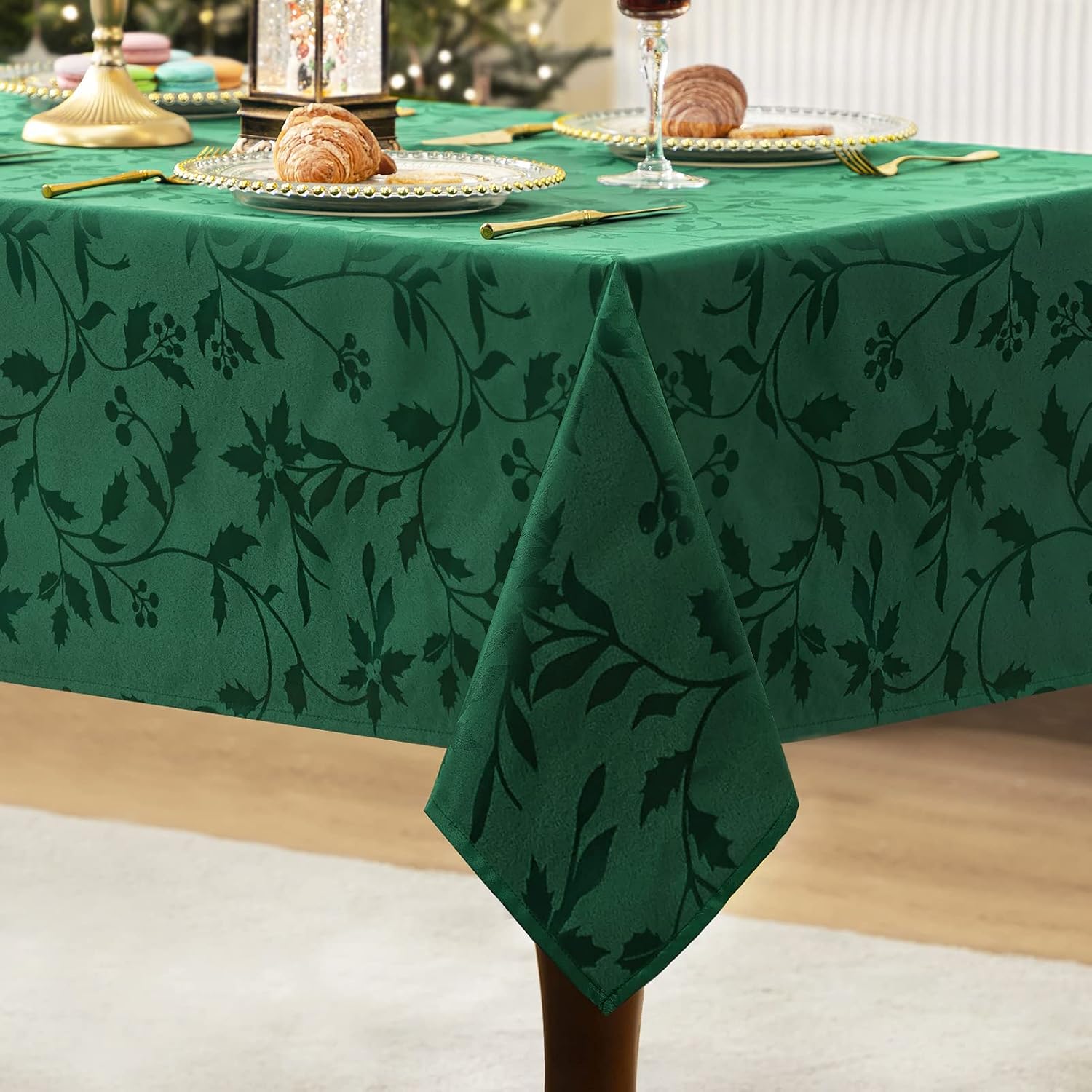 joybest Christmas Tablecloth Rectangle 60 x 84 Inch, Elegance Christmas Jacquard Table Cloth Polyester Fabric Tablecloths for Christmas Decoration, Holiday Dinner & Family Gathering, Green