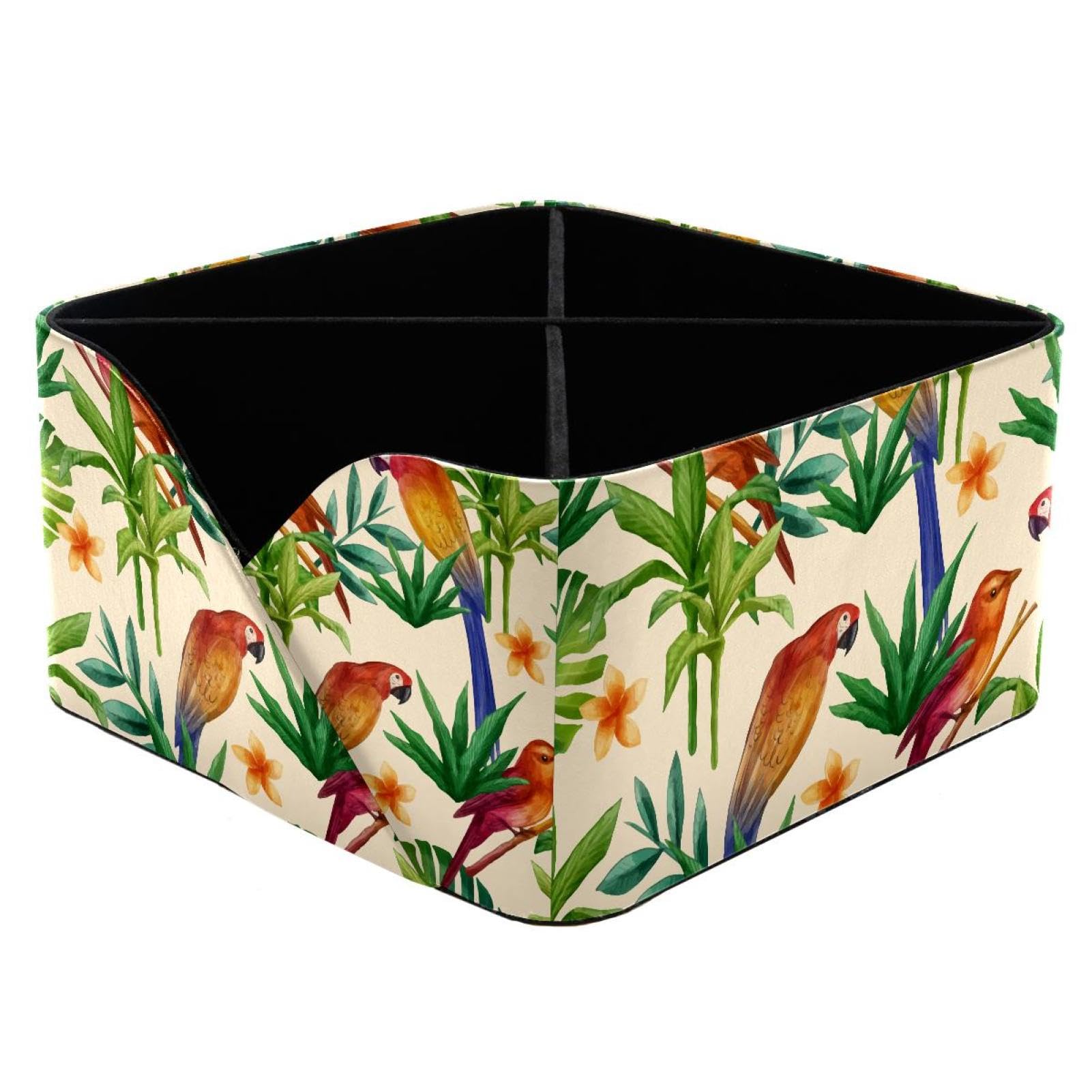 KengjuTesu Tropical Parrots Desktop Organizer Pen Holder, Rectangular Pencil Cup for Office, Study and Makeup Stations