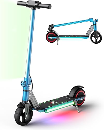 Patineta eléctrica plegable para niños, con luces LED delanteras brillantes, luces LED en los pedales, pantalla LED, frenos duales, motor de 150W,