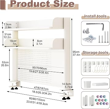 Clamp On Desk Organizer Shelf,Desk Extender Pegboard,White,39.4in