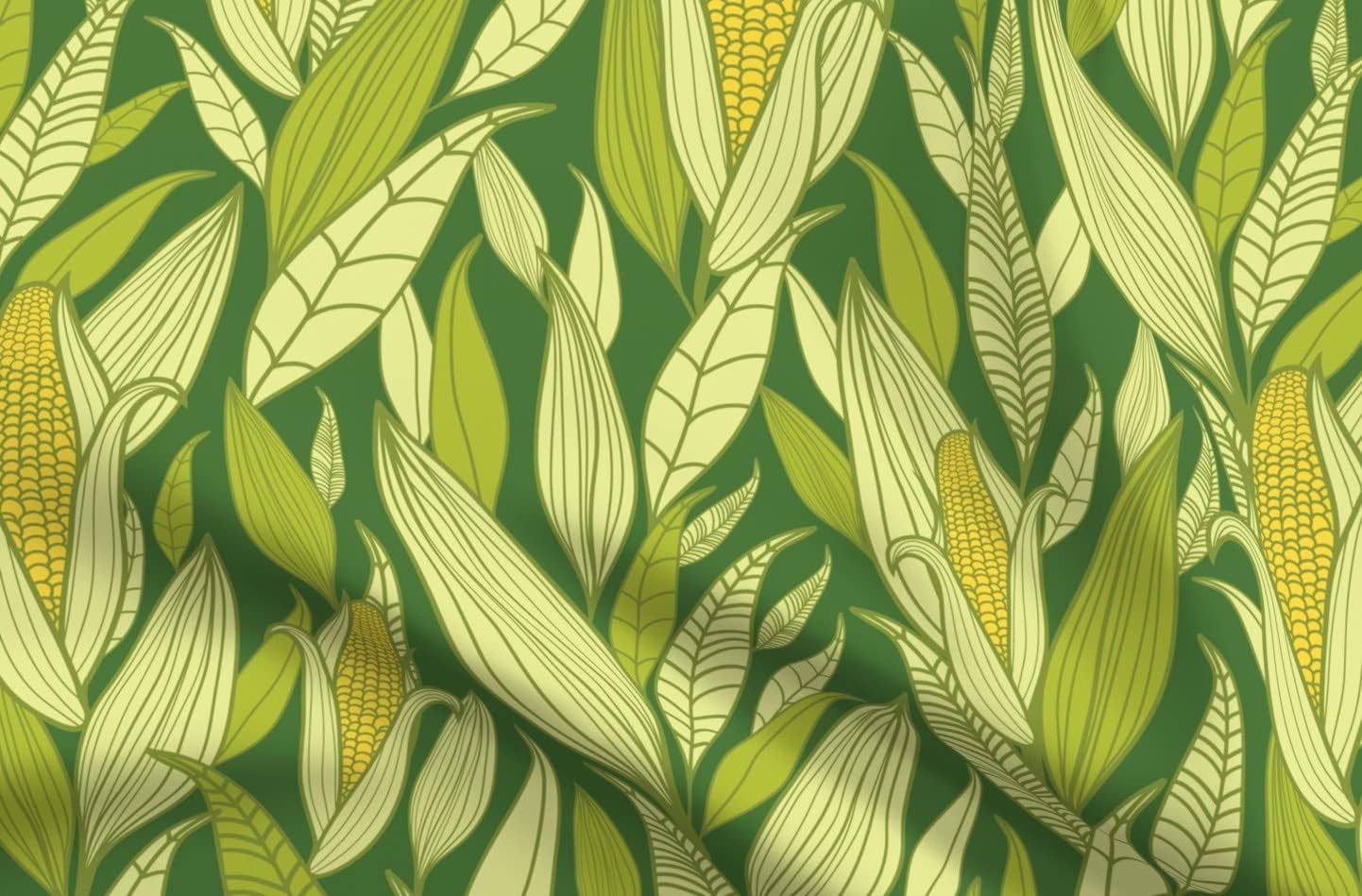 Spoonflower Fabric - Corn Plants Leaf Plant Sweet Food Vegetable Printed on Upholstery Velvet Fabric Fat Quarter - Upholstery Home Decor Bottomweight Apparel