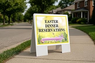 Easter Dinner Reservations Spring Flowers Yellow Field Directional Arrows A-Frame Double Sided 23x23 in. sign