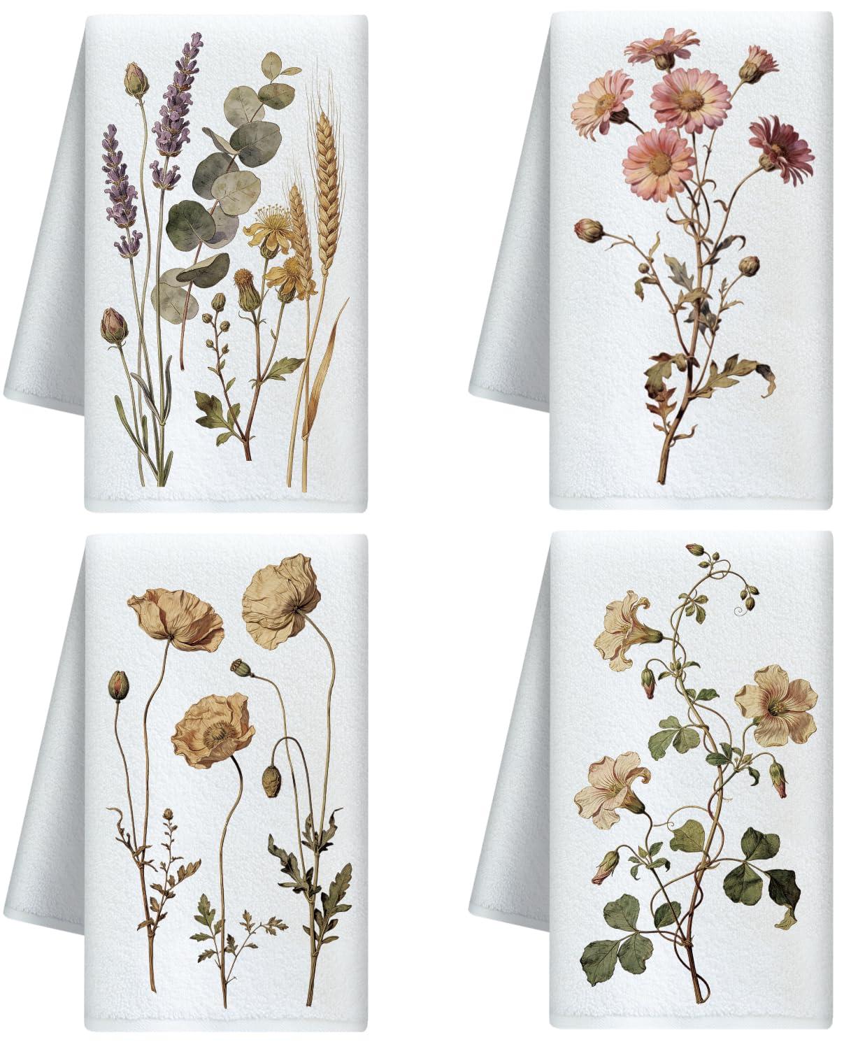CUTHOLLOW 4Pcs Vintage Flower Kitchen Towels Cute Tea Towels — image 1
