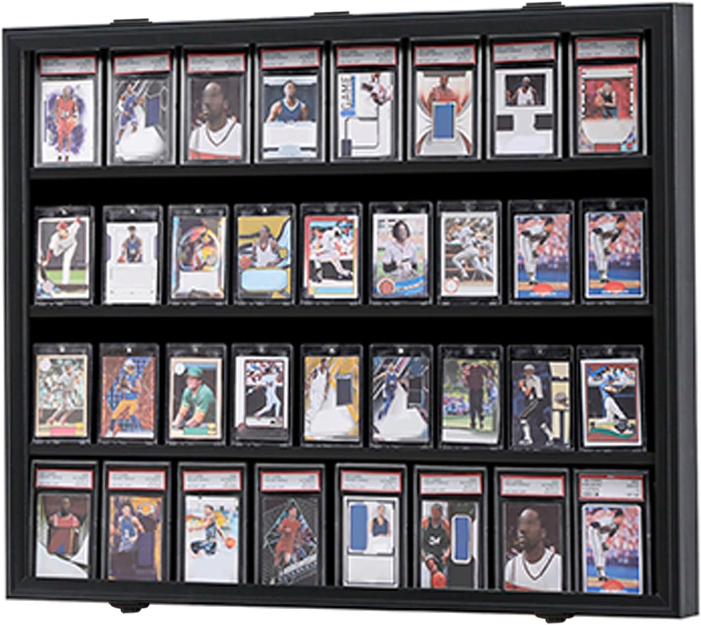 KCRasan Graded Sports Card Display Case - 36 Baseball Card Display Case Lockable - Collection Card Display, Wall Display Frame for Basketball Football Trading Cards with UV Protection , Black Locks