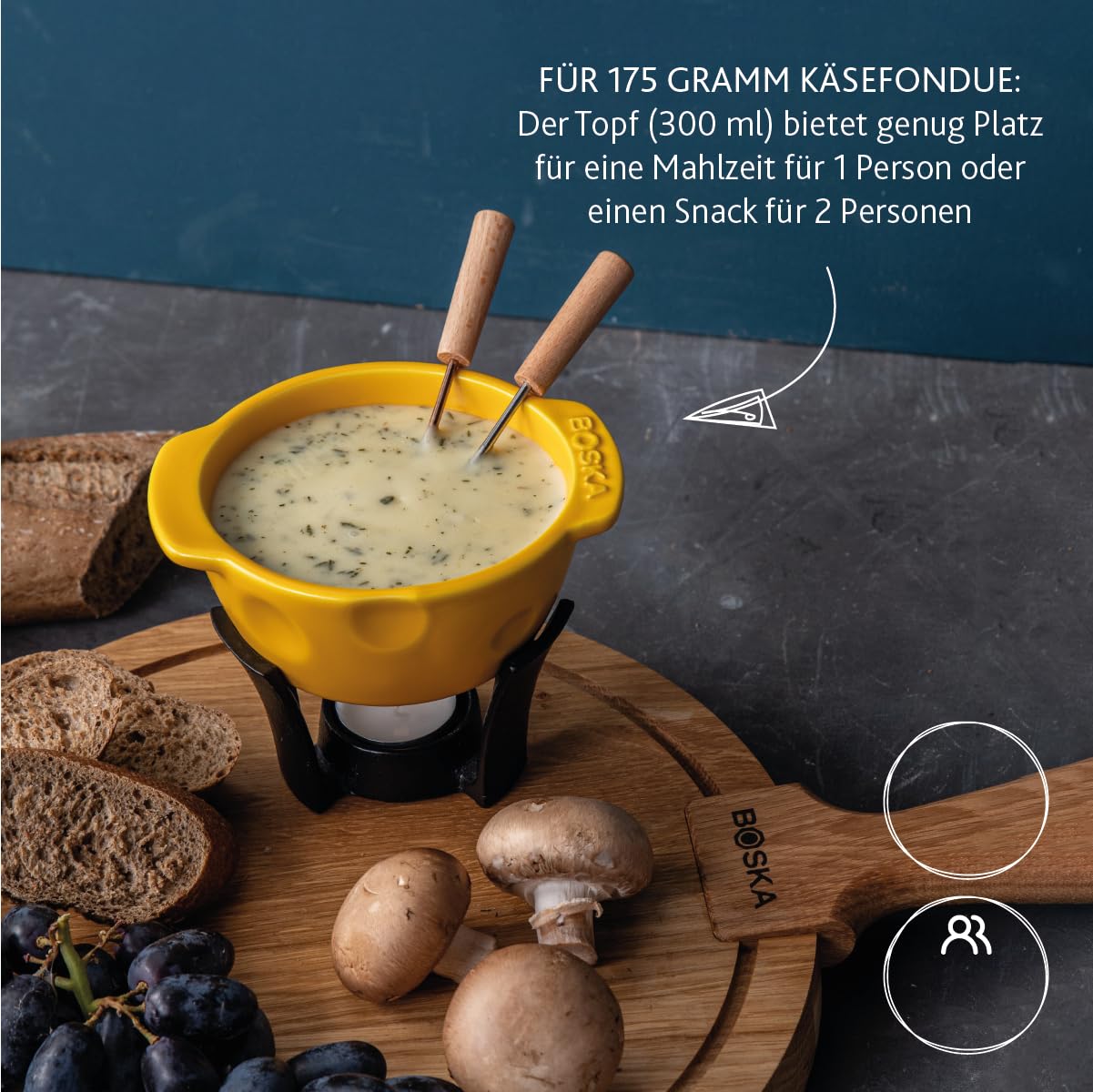 Boska Fondue-Set Mini Cheesy/Für Käsefondue und Soße / 300 ml/Spülmaschinenfester Fonduetopf
