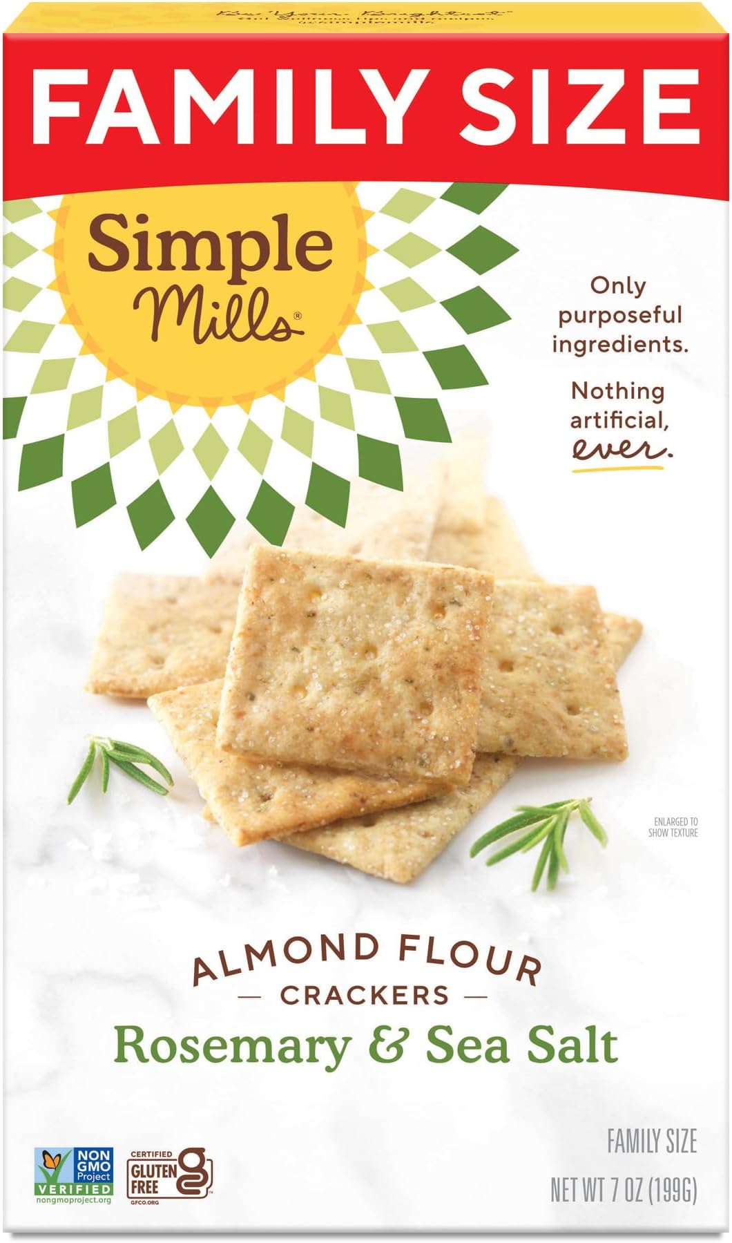 Almond Flour Crackers, Family Size, Rosemary & Sea Salt - Gluten Free, Vegan, Healthy Snacks, 7 Ounce (Pack of 1)
