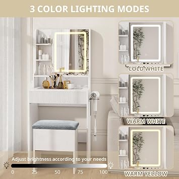 YOURLITE Dressing Table with LED Lights Mirror, Vanity Desk with Drawers