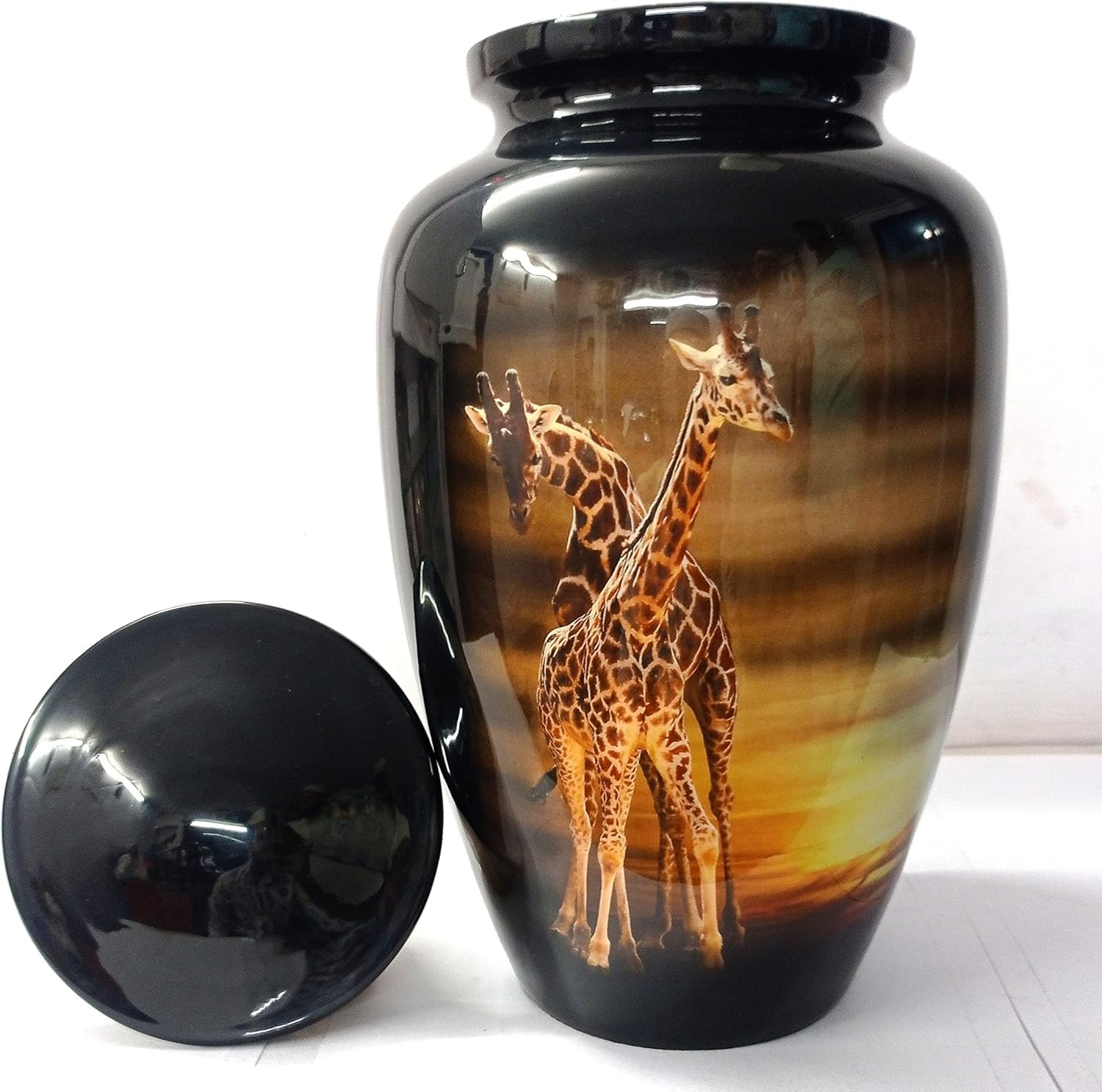 Beautiful Giraffe Pair Design Cremation Urn for Human Ashes – 10.5-Inch Adult Memorial Urn with Velvet Bag, Elegant & Comforting Tribute to Honor Your Loved One