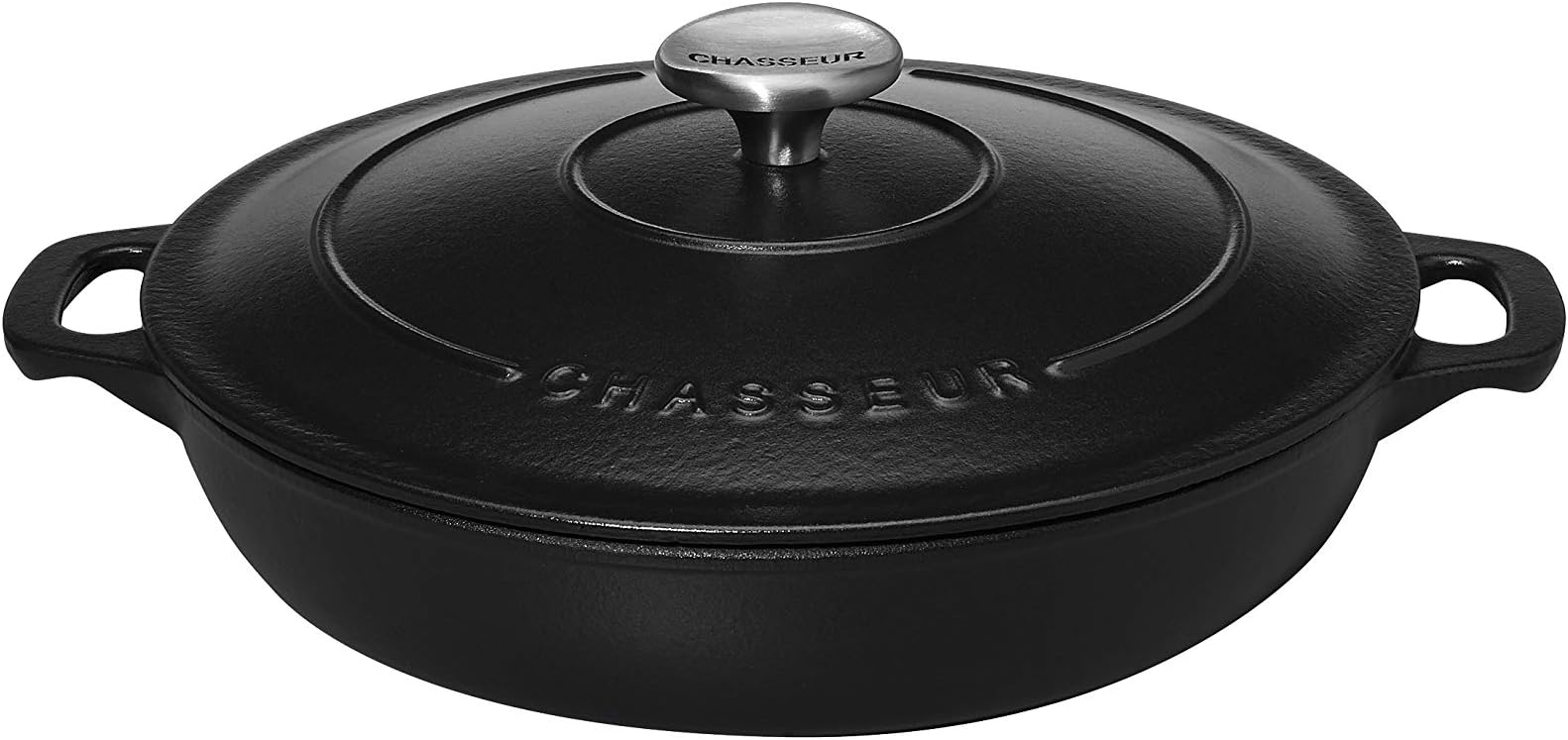 Chasseur Round Enamelled Cast Iron Casserole Pot - 24 cm - 1.7 Litres - Matte (Black Interior)
