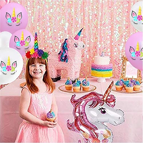 Miniatura 6 de Paquete de 40 globos de látex de unicornio para arco kit de columna, guirnaldas de helio, globos de confeti para fiesta de feliz cumpleaños, bodas,