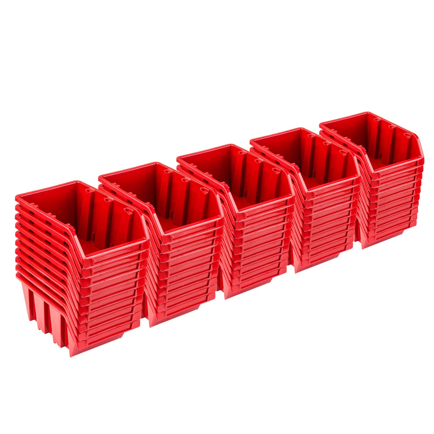 PAFEN Stapelboxenset, 20 x stapelboxen met deksel, 160 x 75 x 115 mm, zichtbox, stapelbox voor gereedschapswand, opbergbox, rood