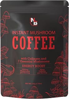 Energy Boost Mushroom Instant Coffee - 135g, 15 Servings Pouch - Healthy Coffee Alternative and Substitute - with Dynamine, Collagen, Lions Mane and Antioxidants
