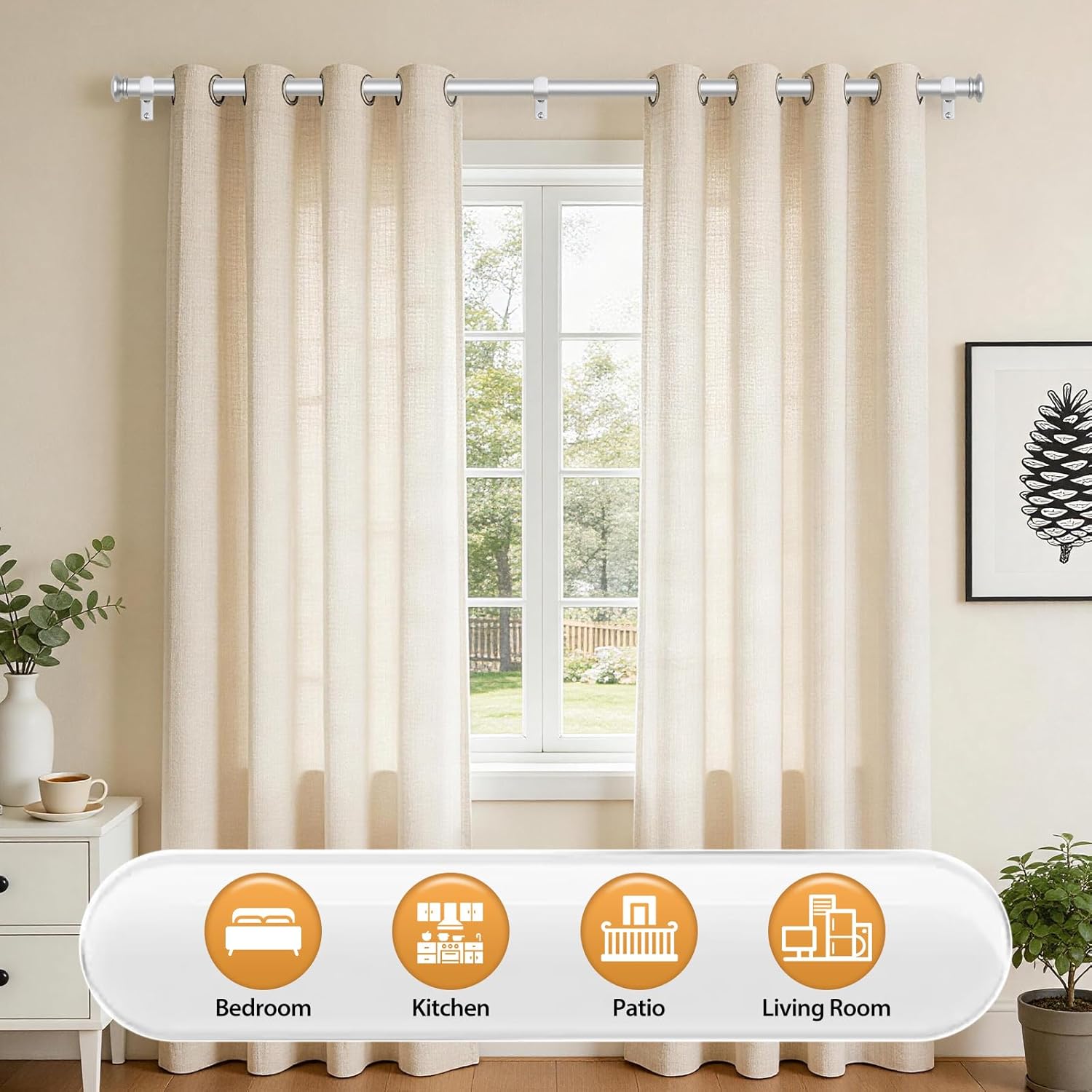 TONIAL 2 Pack Curtain Rods for Windows 48 to 84 Inch, Telescoping Splicing 3/4 Inch Single Rods for Windows Decorative Drapery Rod 32 to 86 with Small Finial, Silver