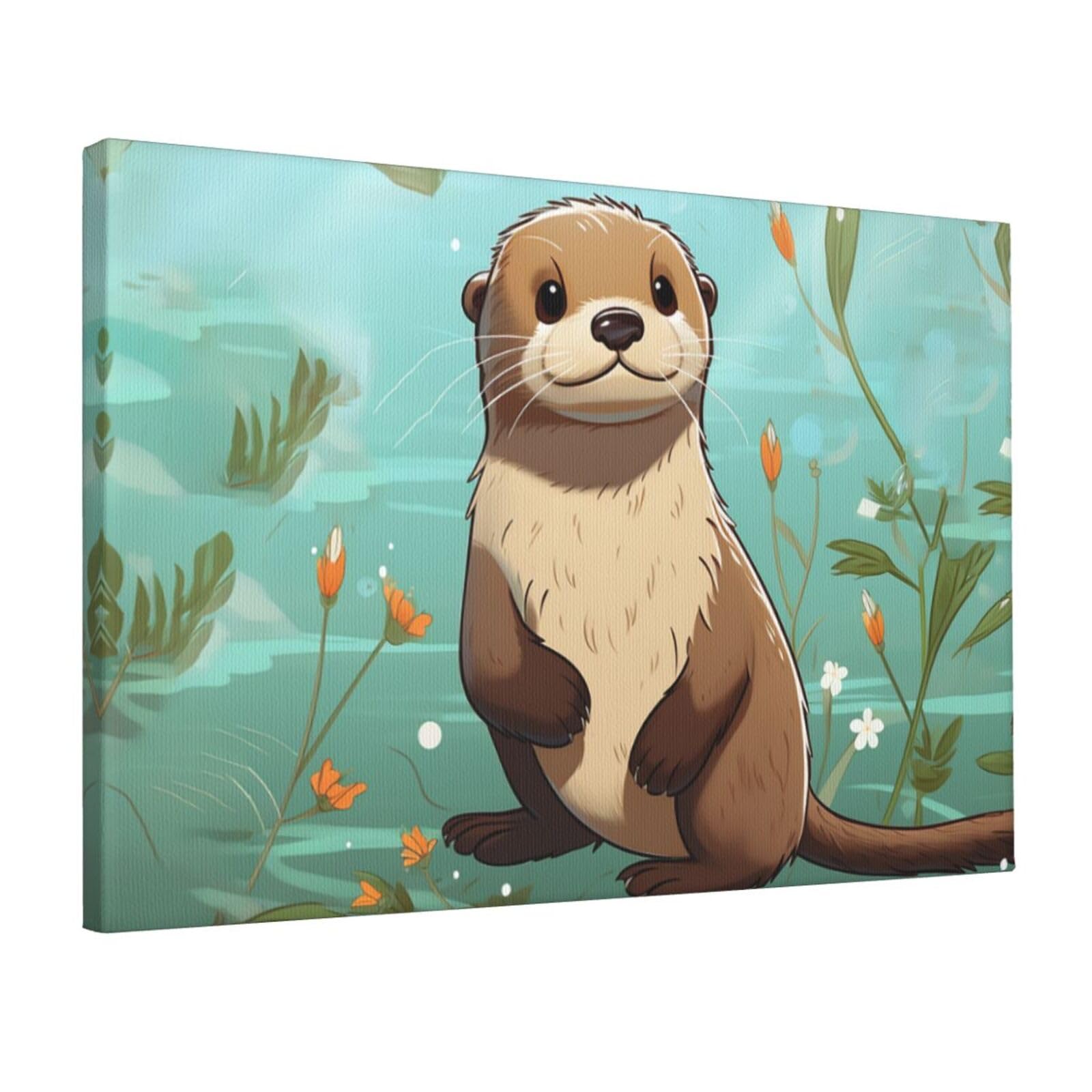Canvas Wall Art for Living Room Wall Decor 12"x18" Modern Artwork Painting Pictures Hanging Canvas Prints Cartoon Cute Otter Aesthetic Wall Art for Bedroom Bathroom Office Wallart Decor