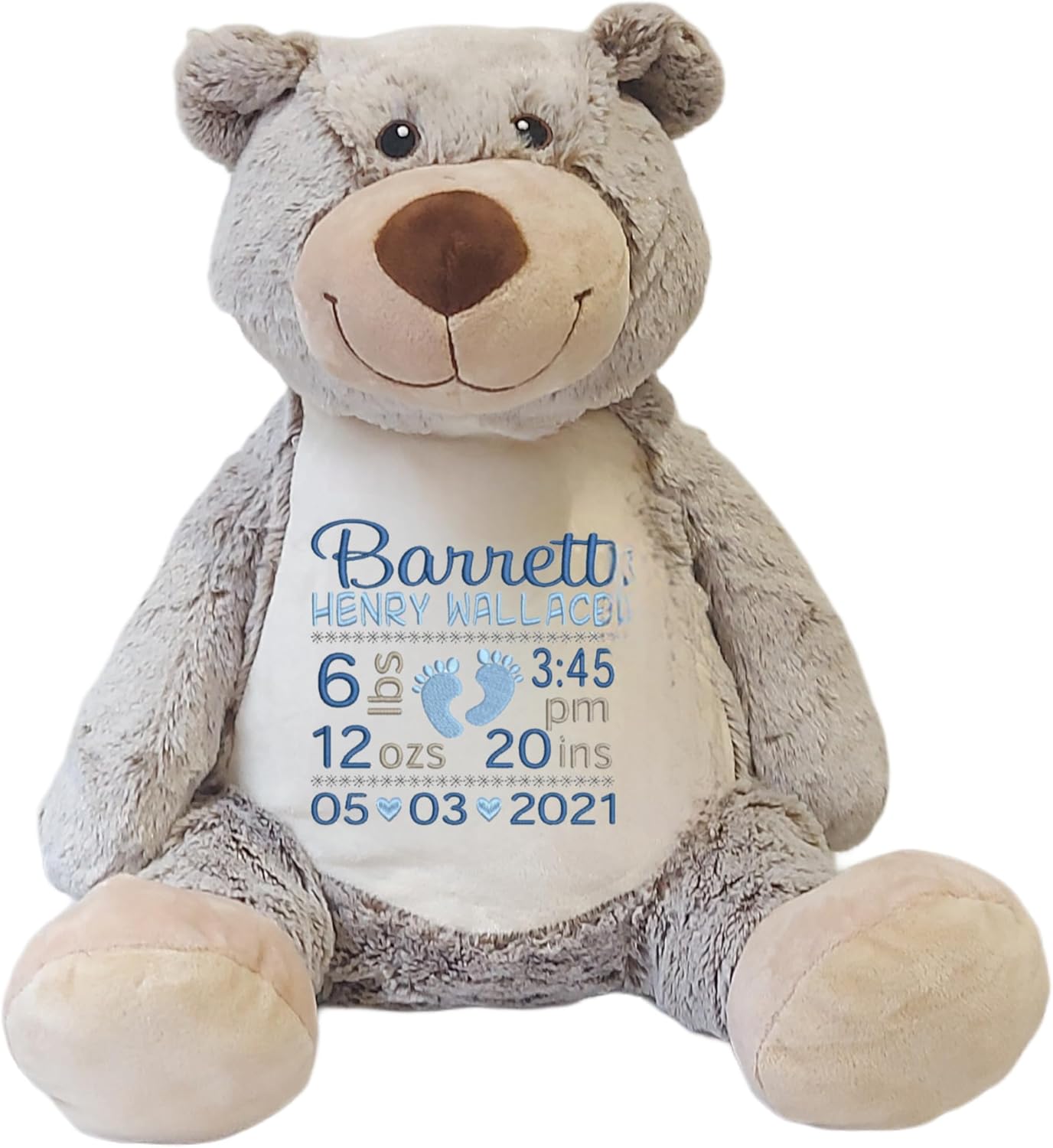 Personalized Birth Stats Plush Bear with Name & Date | Custom Nursery Keepsake | Newborn Shower Present for Boys or Girls