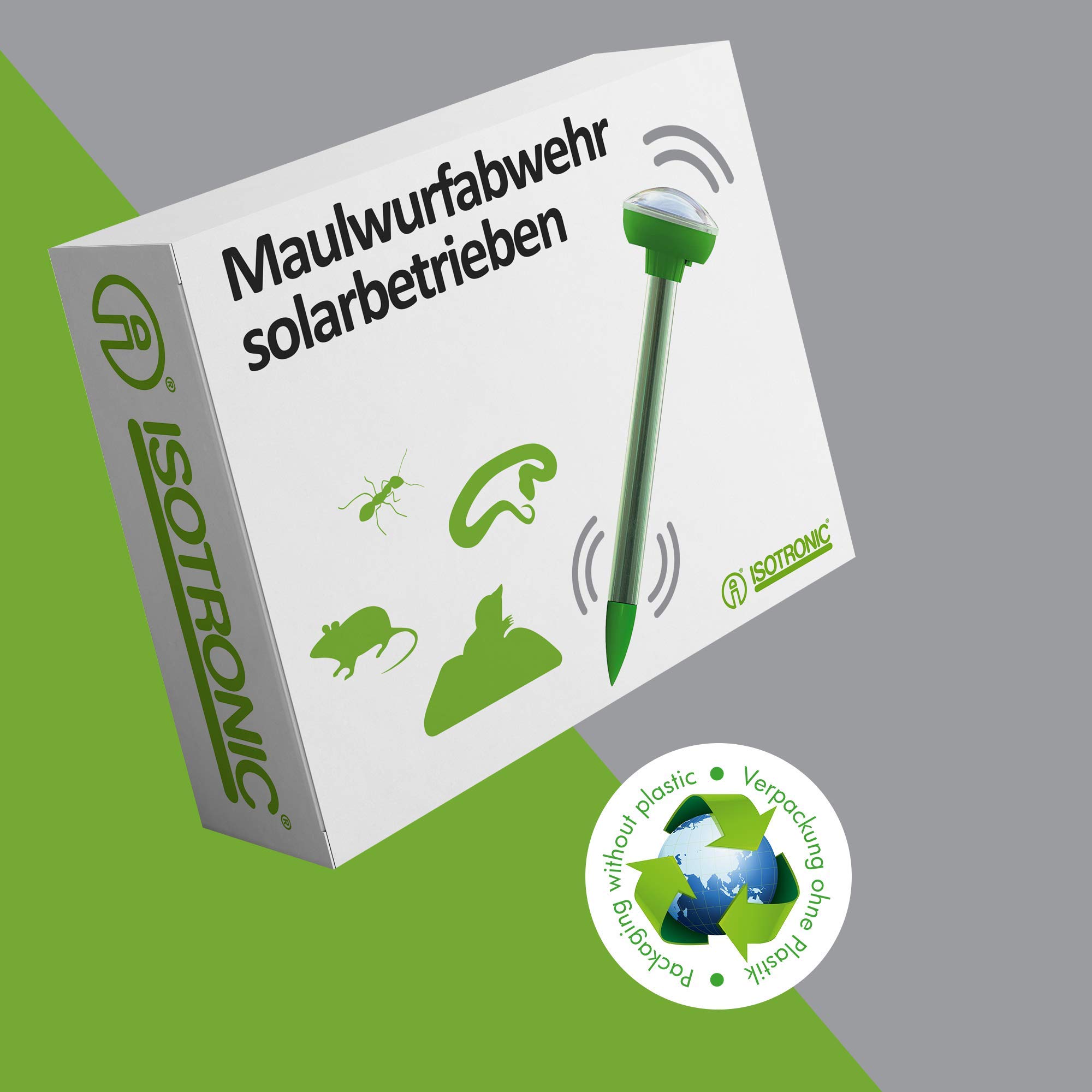 ISOTRONIC - 3x Solar Mole odstraszacz kretów przeciwko zwierzętom glebowym, takim jak krety, krety i mrówki - Odstraszacz kretów z oscylacjami częstotliwości i wibracjami - 700 m² efektywnej