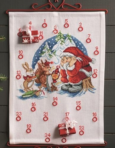 Permin Santa Receives Gifts Advent Counted Cross Stitch Kit, 32cm x 44cm