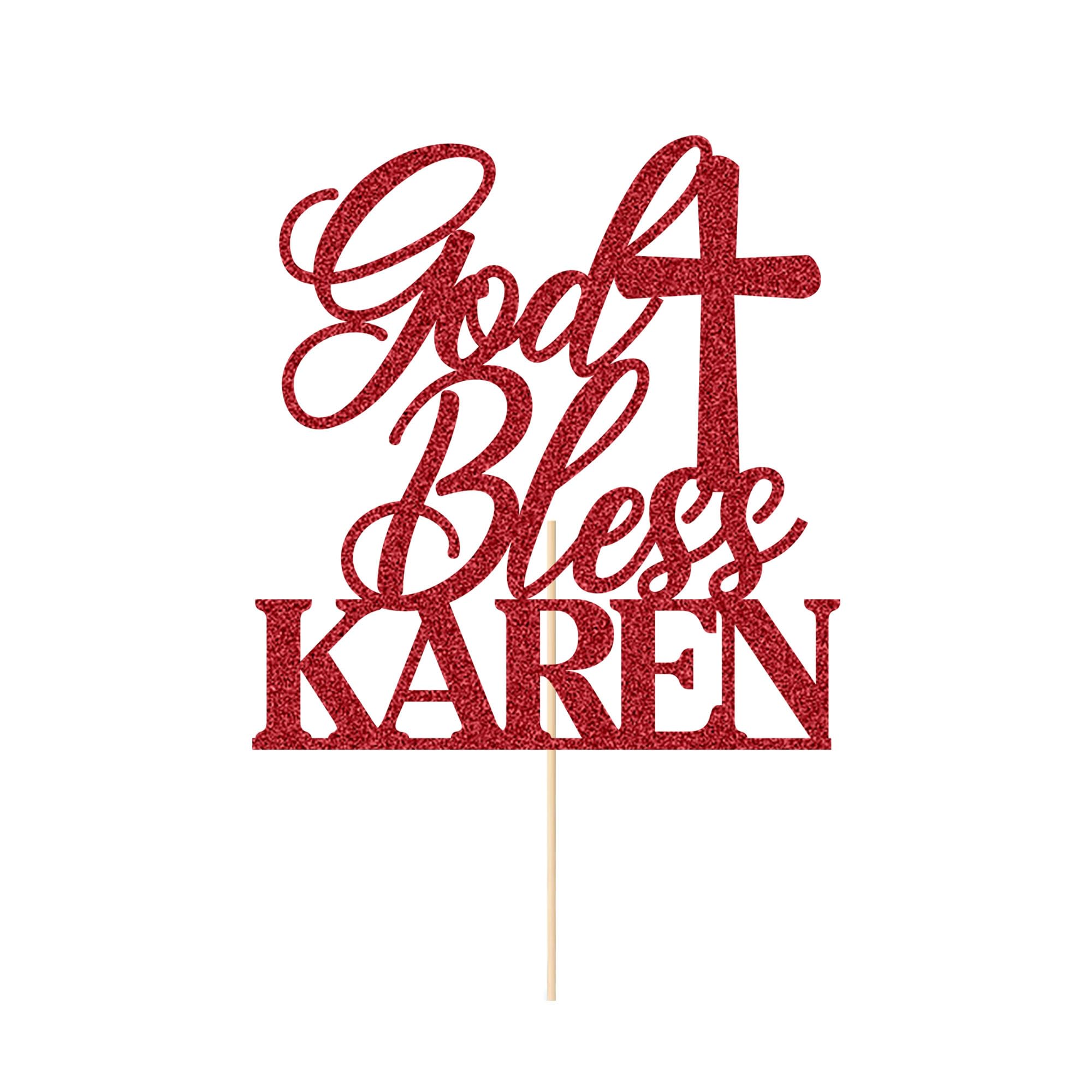 Personalised God Bless Cake Topper Custom Holy Communion Cake Topper Gifts with Any Name Glitter Cake Toppers Gifts for Baptism Christening First Communion Baby Shower Party Decorations (Red)