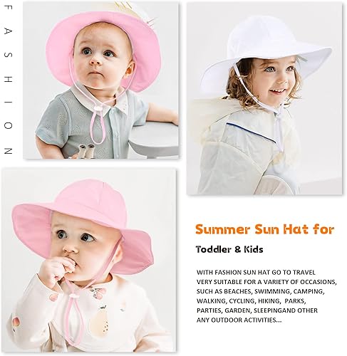 Miniatura 7 de Sombrero de sol unisex para bebé con UPF 50+ sombrero de playa ajustable al aire libre, sombrero de ala ancha para bebé niño pequeño