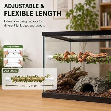 Reptile Accessories, Snake Tank Accessories for Vivarium, Extendable Climbing Sticks for Snake Enclosure, Five Piece Set with Four Mounting Brackets