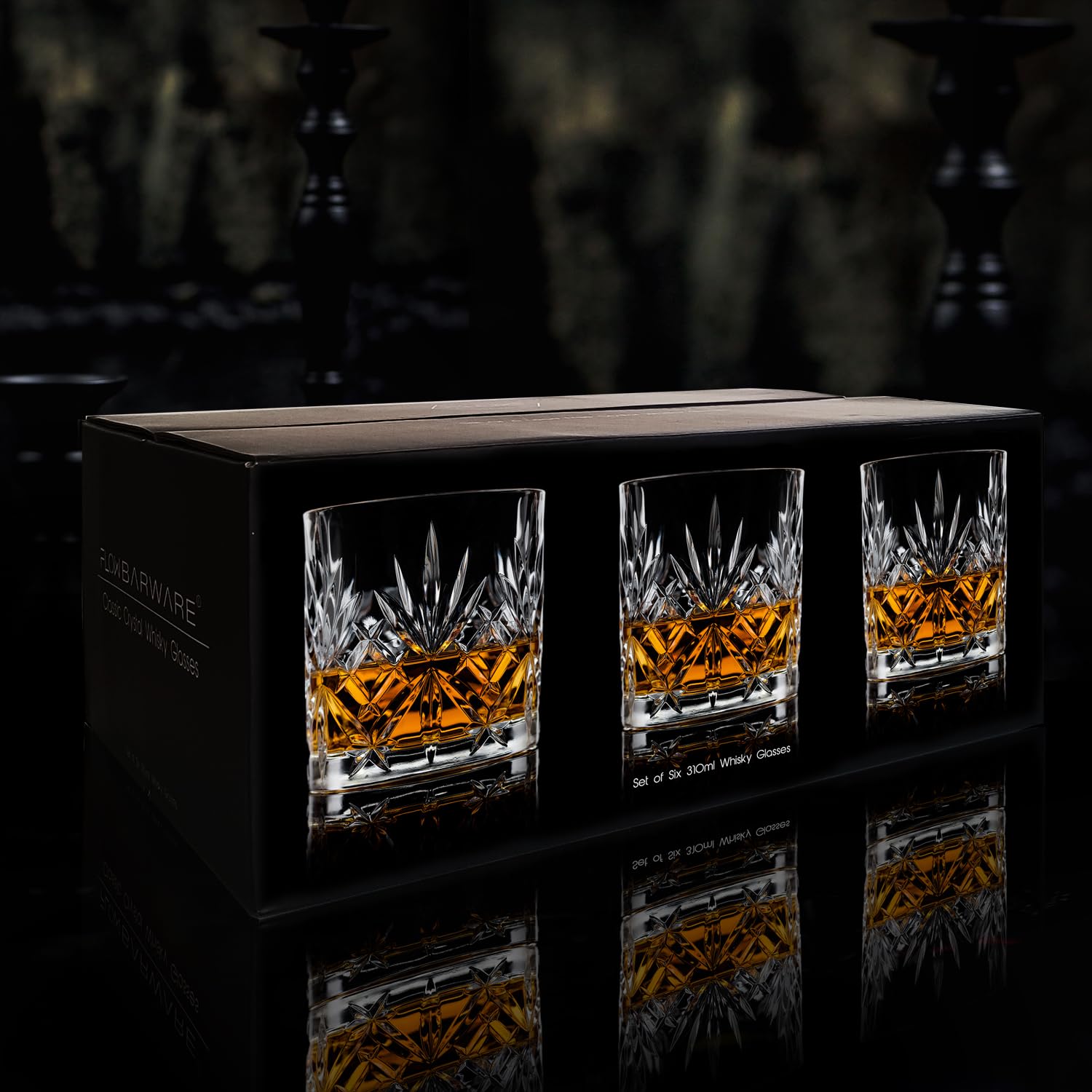 FLOW Barware Set di 6 bicchieri da whisky classici, bicchieri da whisky da 310 ml, set regalo di 6 bicchieri in vetro per rum, scotch, bourbon e bicchieri da acqua