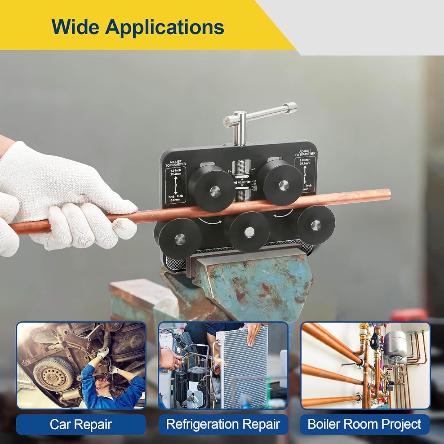 Industrial Fuels Line Tubing Straightener Tool With Adjustable Rollers For 3/16 To 1 Inch Diameter Metal Pipe Fuels Line Straightening Tool