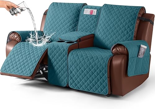 Miniatura 22 de KinCam Funda 100% impermeable para sofá reclinable con consola, fundas para sofá reclinable antideslizante para 3 asientos, protector de muebles