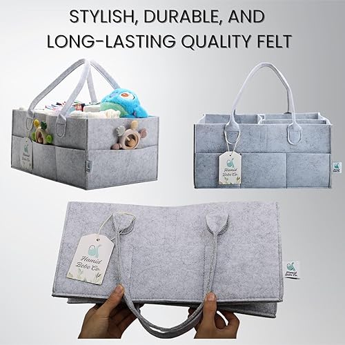 Miniatura 4 de Hamid - Organizador de pañales para bebé, incluye toalla de limpieza de cara infantil, cesta de almacenamiento portátil grande con 3 compartimentos,