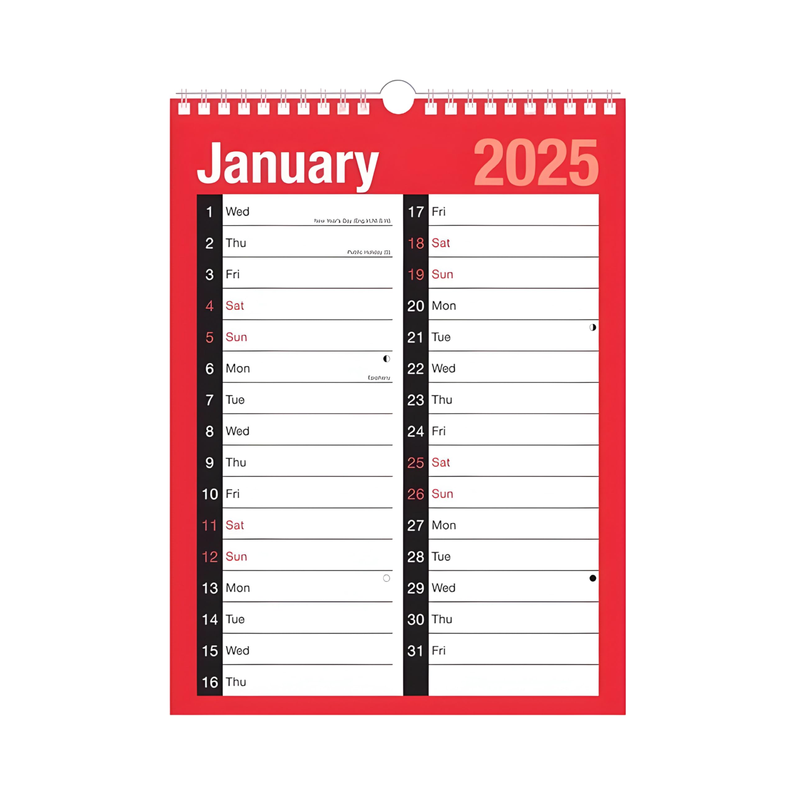 ZYBUX - 2025 Calendar,Planners & Personal Organisers, Wall Planners,Holidays and Notable Dates,Wall Planner Spiral Bound for Home Business Office School. (A4-2 COLUMN CALENDAR)