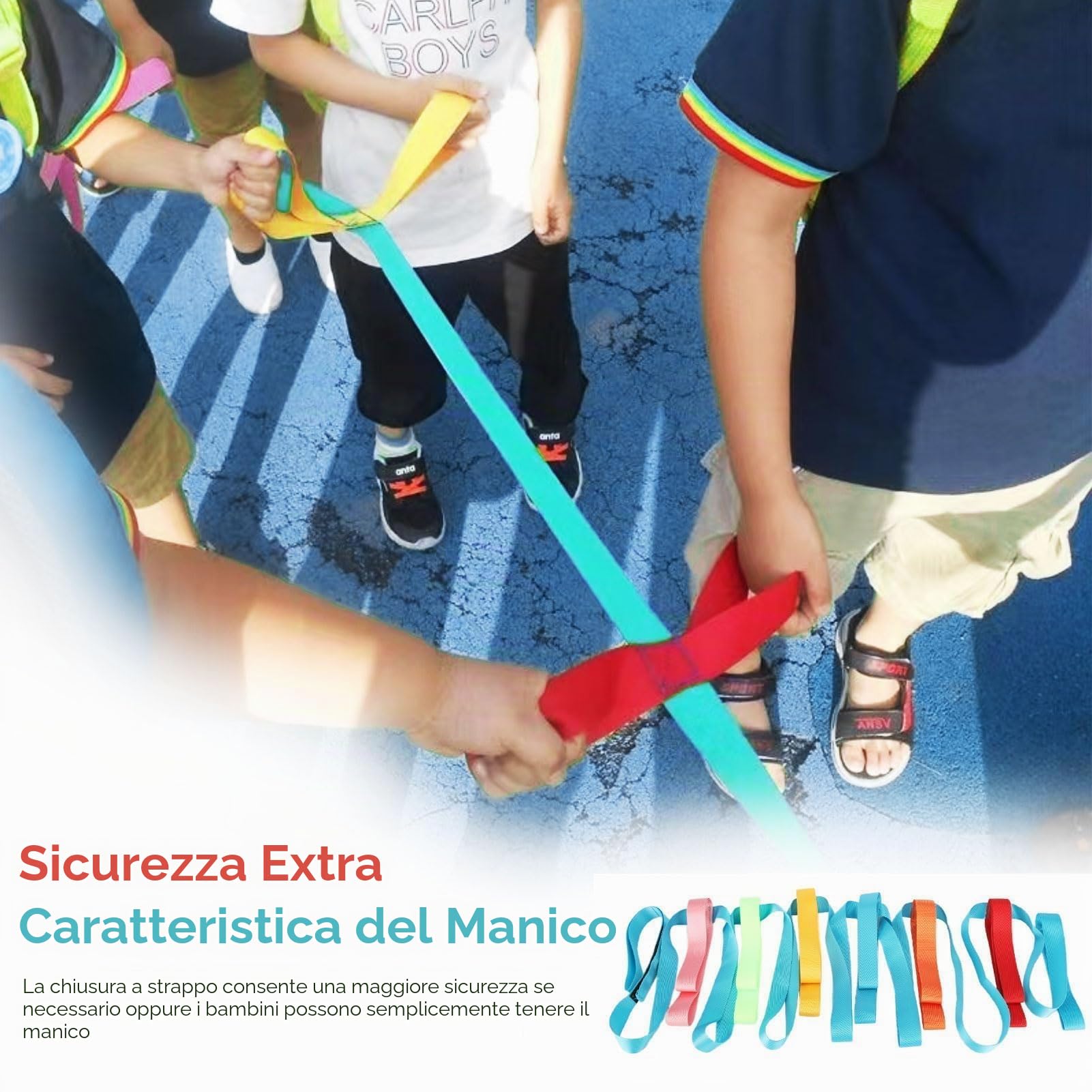 Corda da passeggio di sicurezza per bambini 368cm 12 manici colorati per asilo scuola