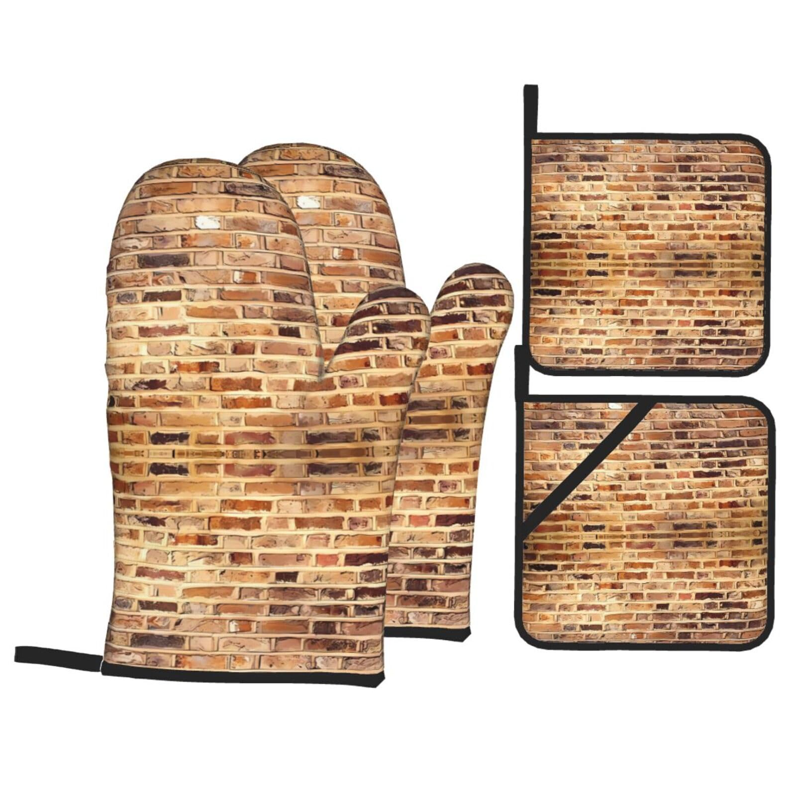 WHJSHOP Industrial Brick Wall Background Prints Oven Mitts & Pot Holders Set - Waterproof Kitchen Layers & Heat Resistant - Durable Covers for Safe Cooking & Easy Cleanup