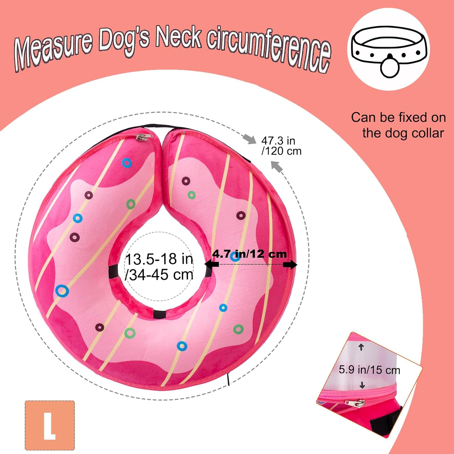 Inflatable Dog Cone Collar for Large Medium Small Dogs, Soft Dog Donut Collar Adjustable Recovery Cone for Pets After Surgery, Extra Enhanced Anti-Licking Guard Shield (Pink Donut, Large) image 5