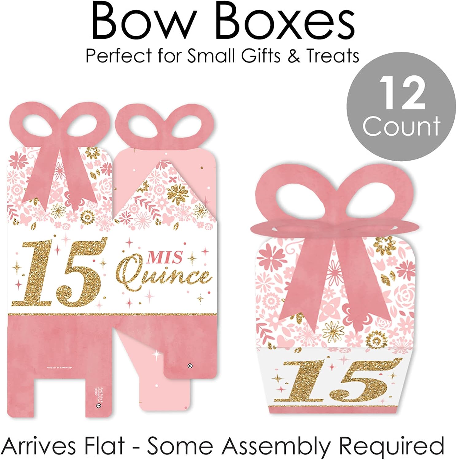Mis Quince Anos - Quinceanera Sweet 15 Birthday - Bow Boxes - Set of 12