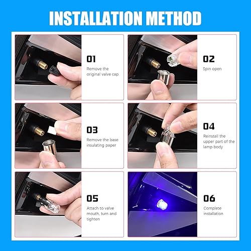 Miniatura 6 de 6 luces para cubo de rueda de automóvil, carcasa de PVC, luz de flash de respiración, válvula de neumático, accesorios decorativos modificados,