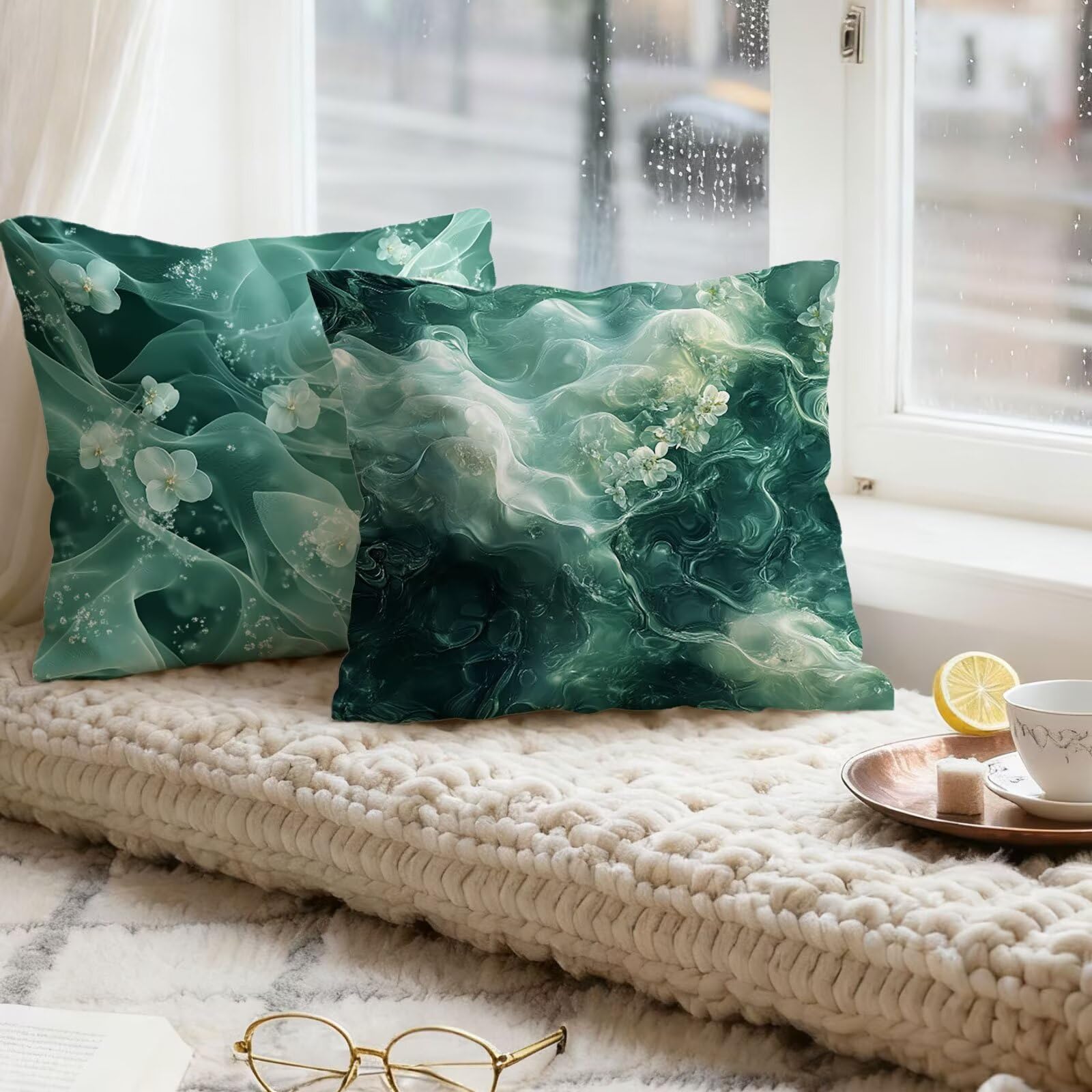 Vert Housse Coussin 60x60 RêVe Taie Oreiller 60x60 Lot de 4 Super Doux Protege Oreiller 60 x 60 Decoration Automne Taie D'oreiller Carrées Coussin Canape, pour Maison Chambre Canapé Chaise E - 828