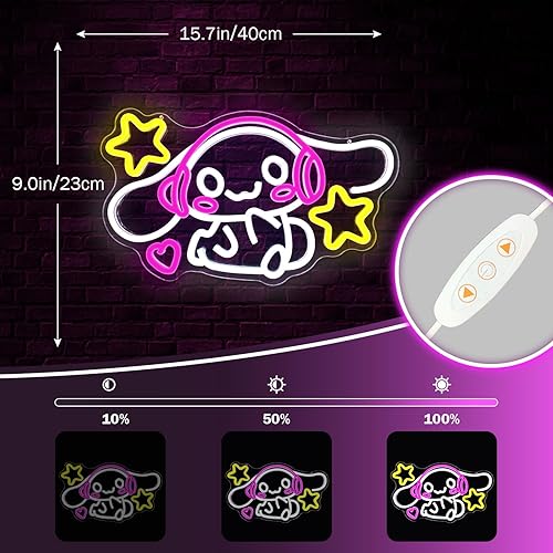 Miniatura 4 de Cinnamoroll - Letrero de neón con luz de neón de anime para decoración de pared, letreros LED de dibujos animados para dormitorio, habitación de