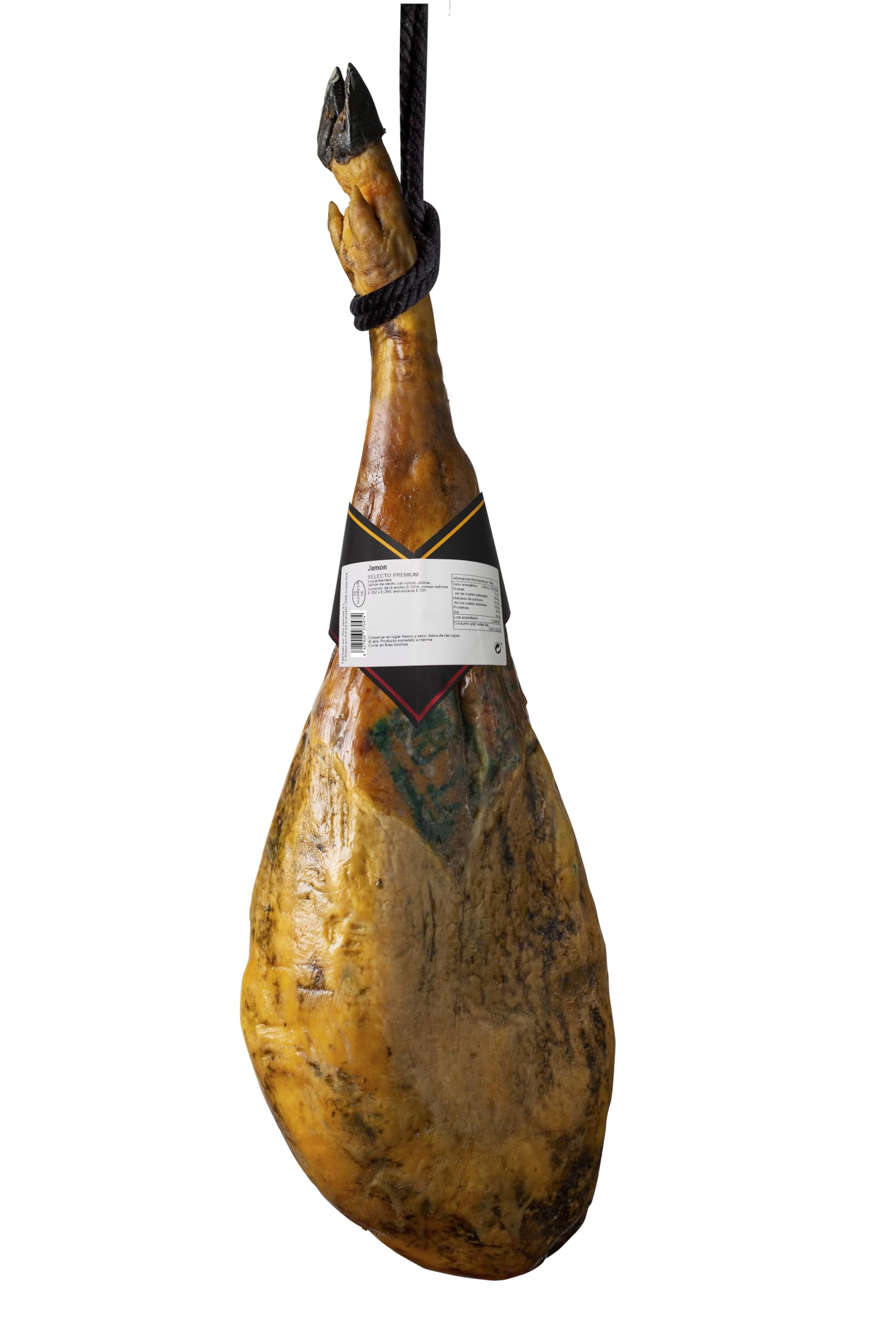 Nico Jamones - JAMON SELECTO pieza de 7,5 kg VETA NEGRA. Más de 15 meses de cuidadosa curación. Grasa entreverada y una textura jugosa que te deleitará en cada bocado.