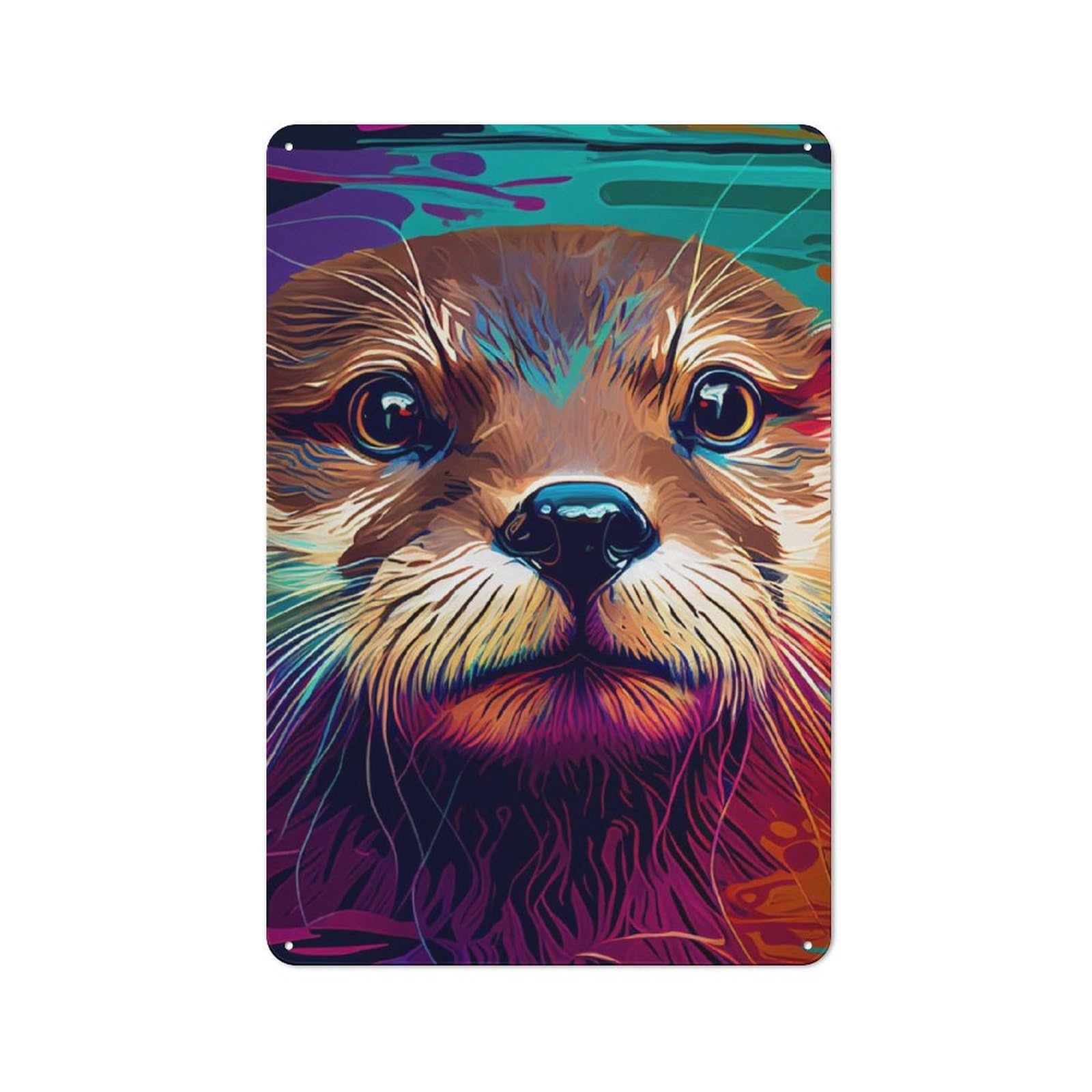 Junmoney Otter Colorufl Tin Sign 30X20cm For Garage Wall, Retro-Style Wall Decor, For Vintage Wall Decor Fans, For Metal Sign Collectors